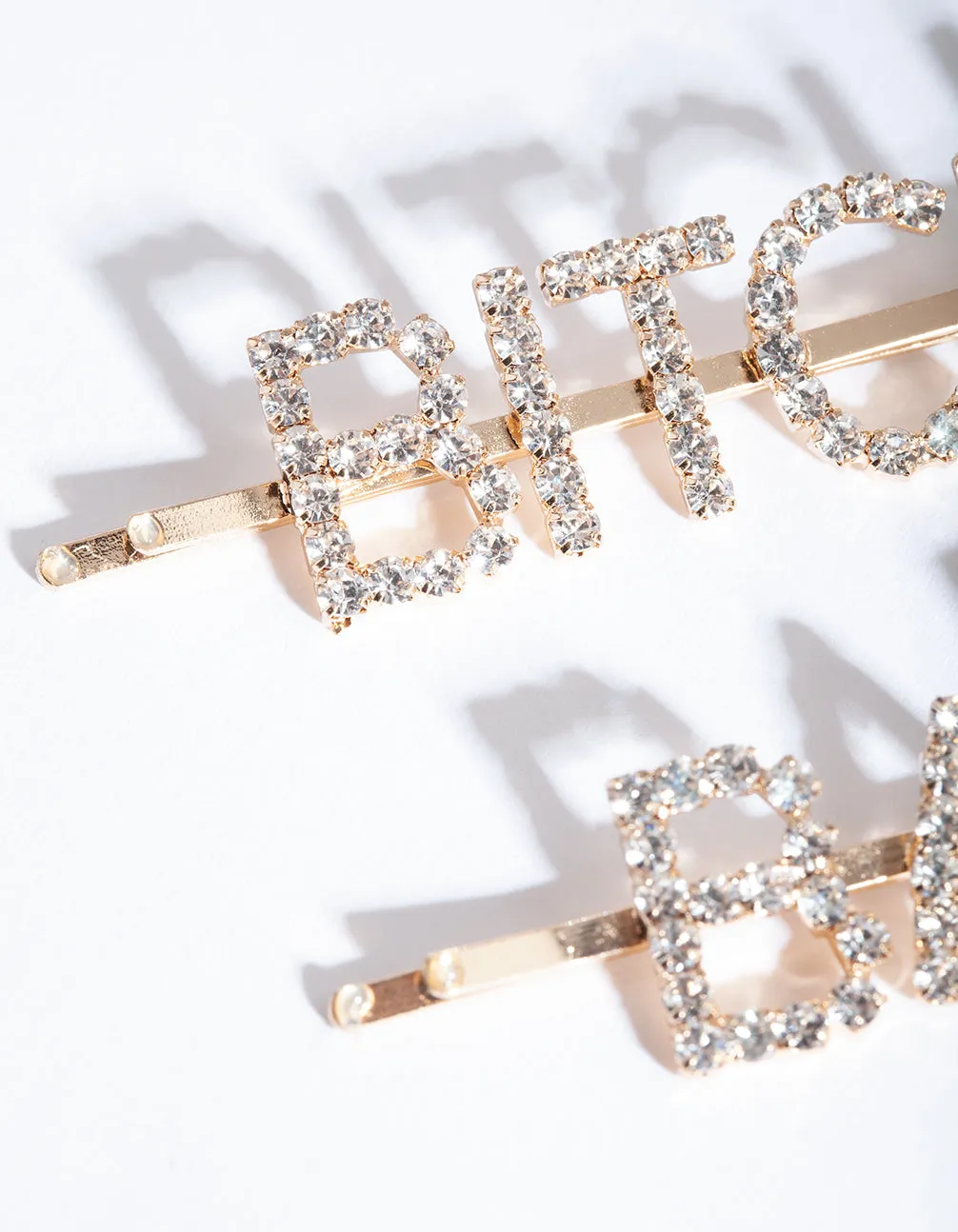 Gold Bitch Babe Diamante Hair Clip Pack