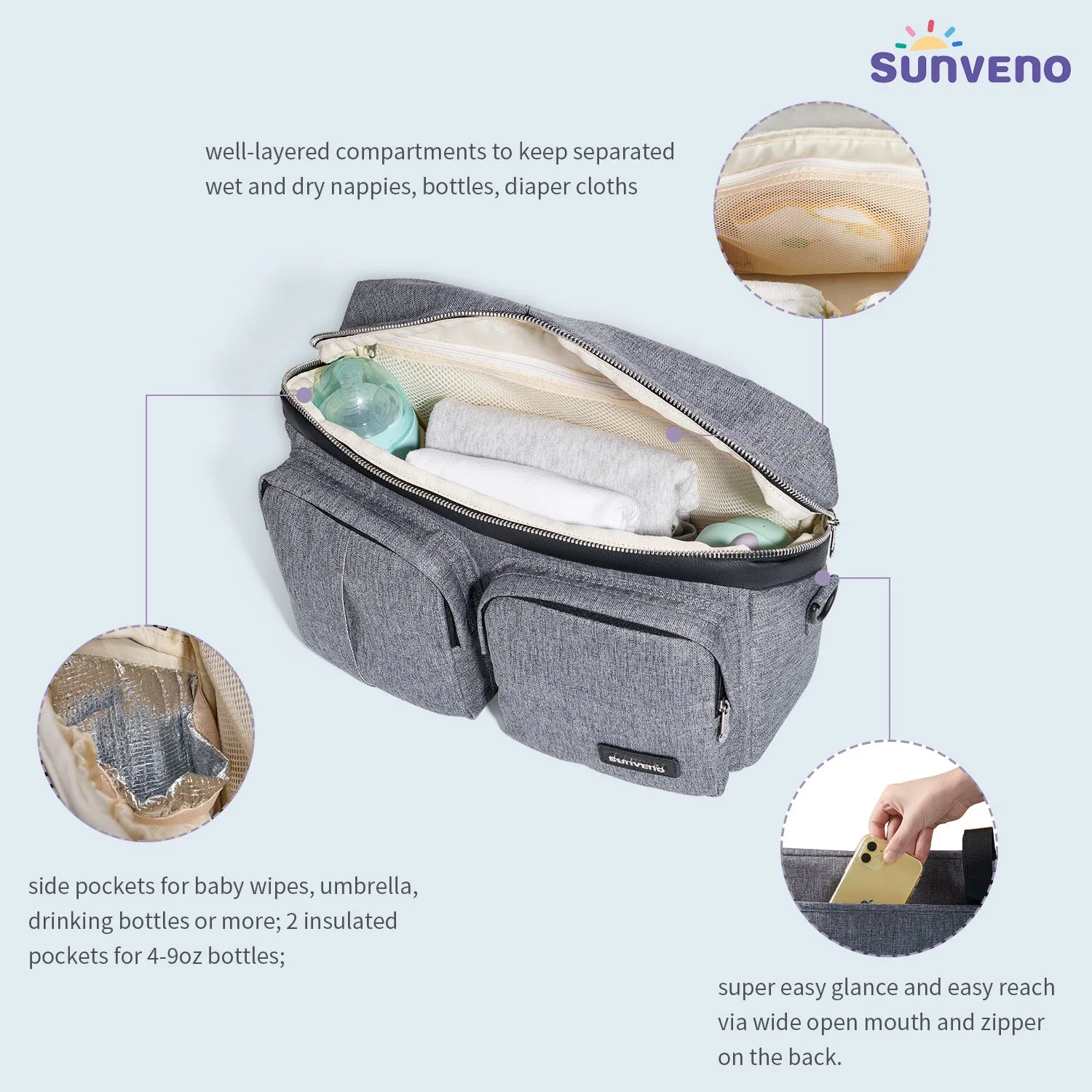 Gray Purse Stroller Organizer