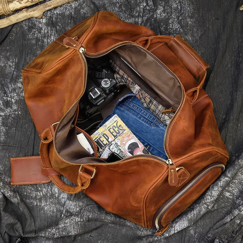 Groomsman Gift Duffle Handmade Full Grain Leather Travel Bag