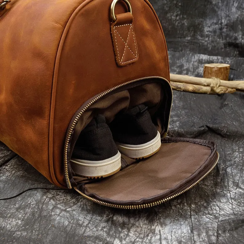 Groomsman Gift Duffle Handmade Full Grain Leather Travel Bag