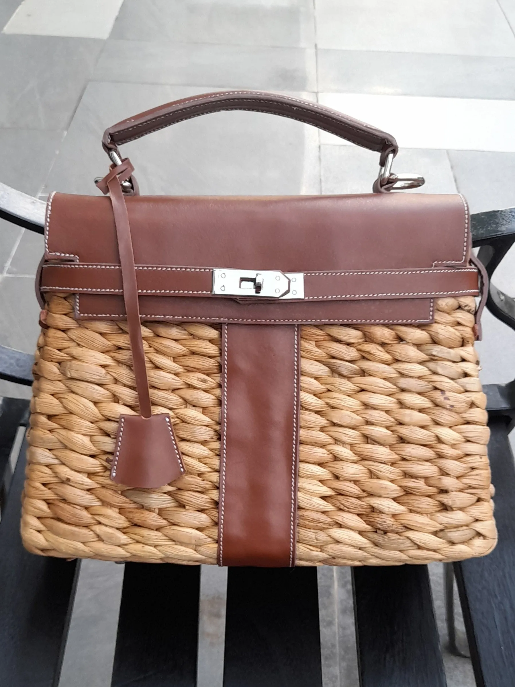 Handmade woven hyacinth bag, Medium size (32cm)_style 20