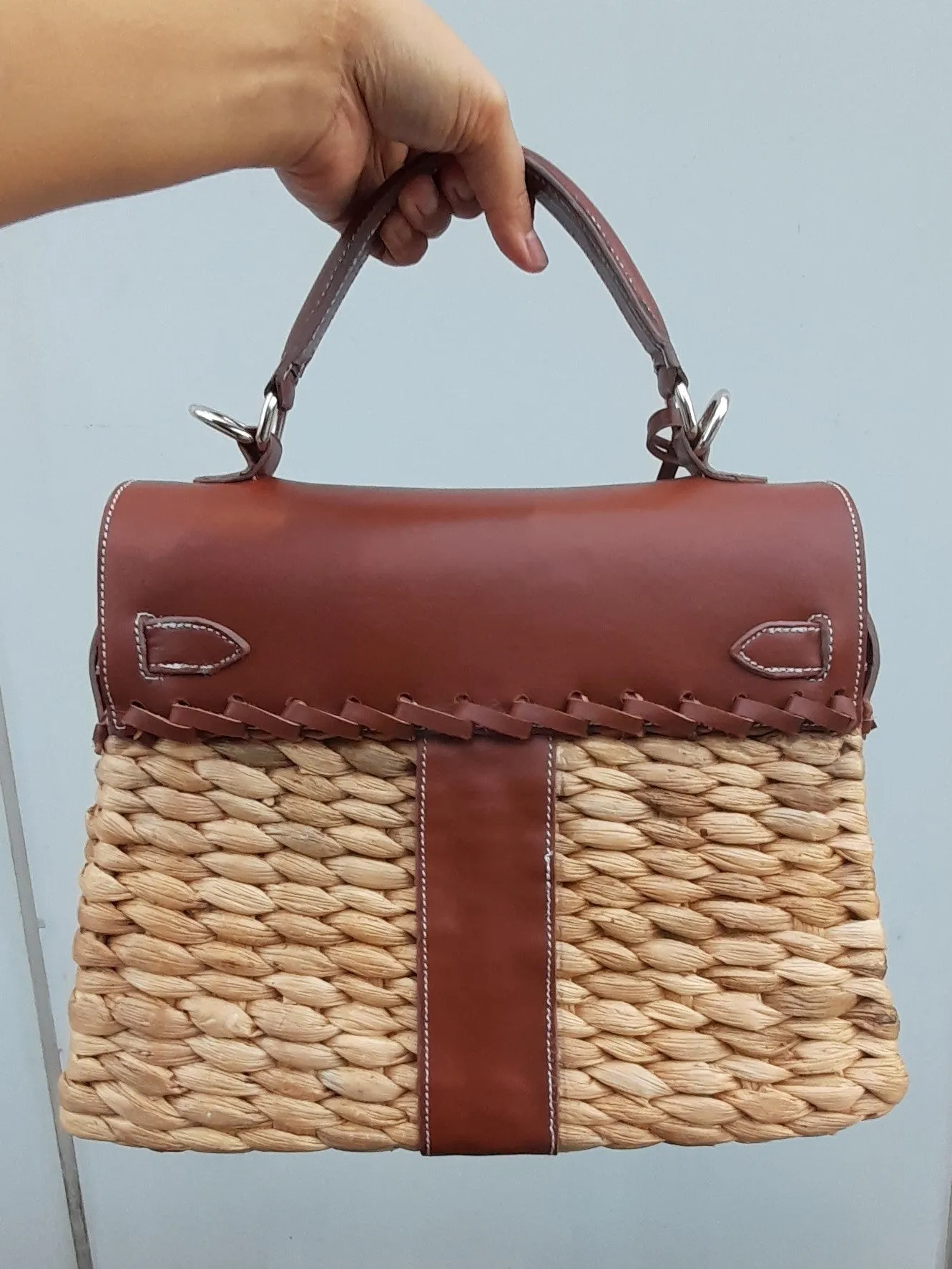 Handmade woven hyacinth bag, Medium size (32cm)_style 20
