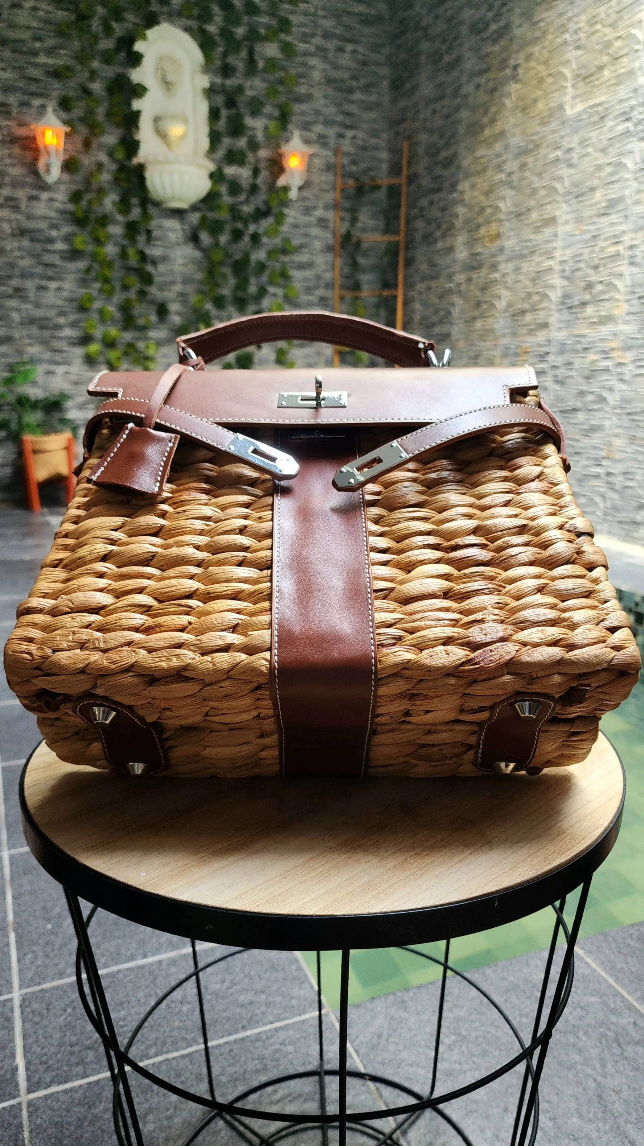 Handmade woven hyacinth bag, Medium size (32cm)_style 20