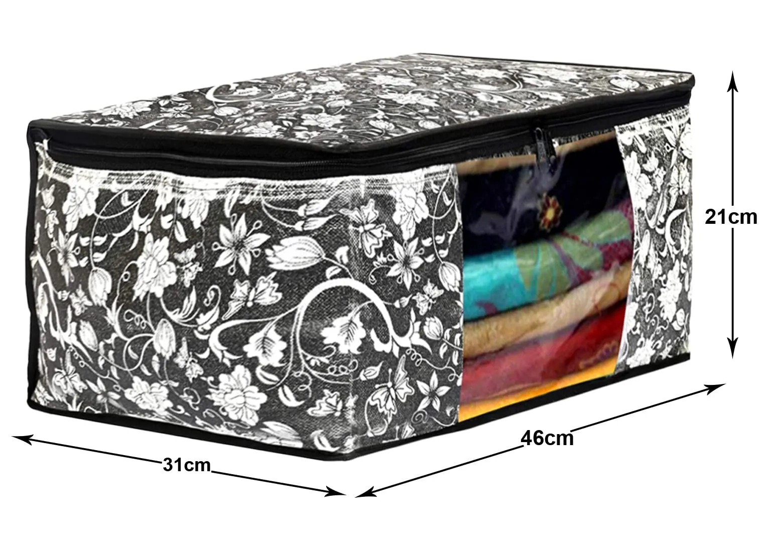 Heart Home Flower Design Non-woven Foldable Saree Cover/Clothes Storage Bag/Wardrobe Organizer With Transparent Window- Pack of 12 (Grey & Cream)-44HH0359