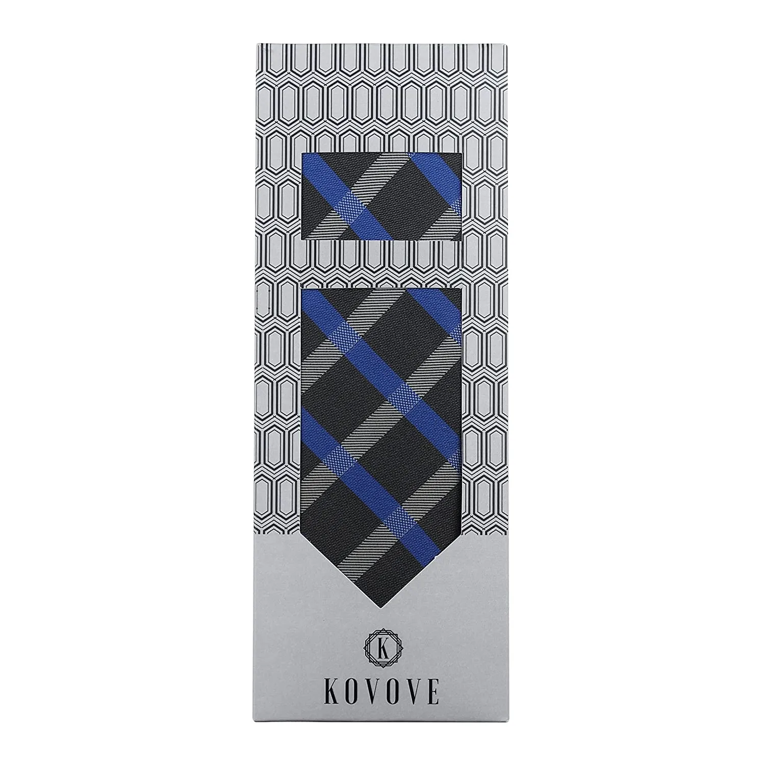 Kovove Black Checkered Necktie and Pocket Square Gift Box