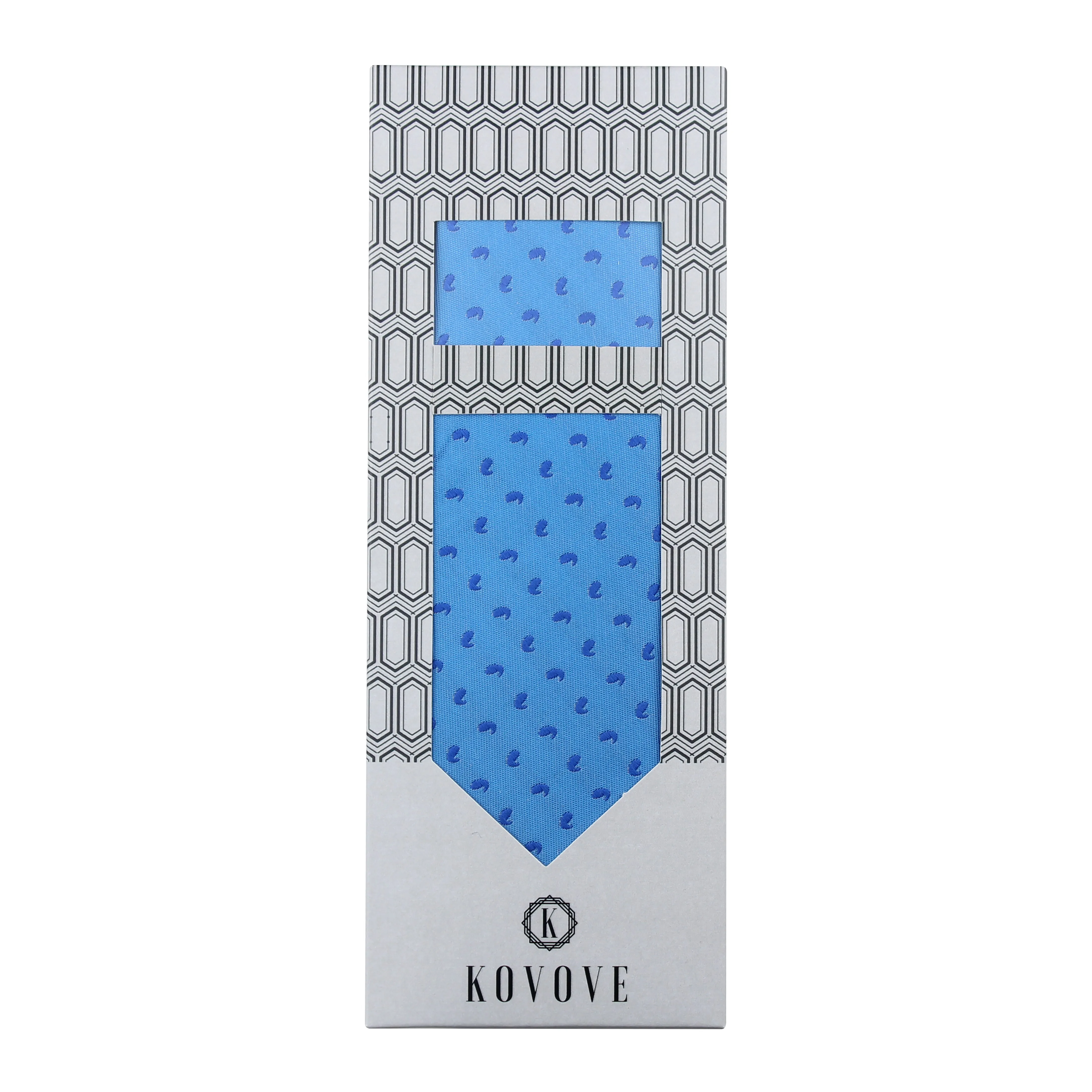 Kovove Blue Abstract Necktie and Pocket Square Gift Box