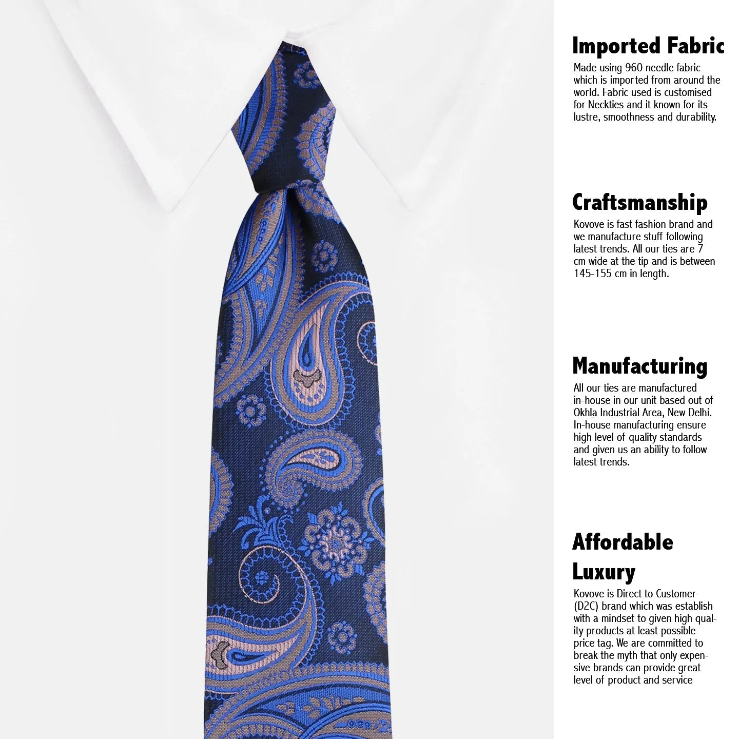 Kovove Blue Paisley Necktie and Pocket Square Gift Box