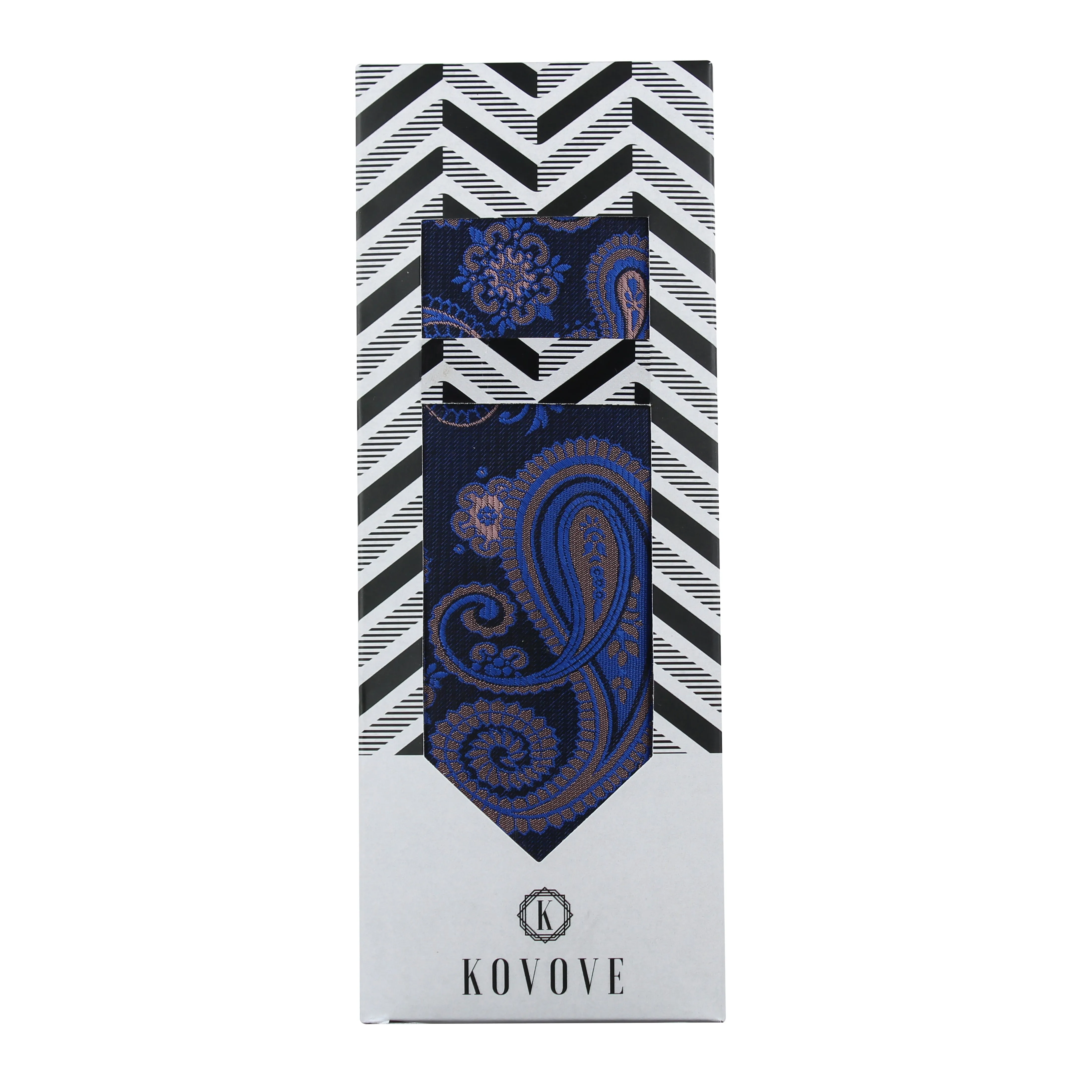 Kovove Blue Paisley Necktie and Pocket Square Gift Box