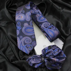 Kovove Blue Paisley Necktie and Pocket Square Gift Box