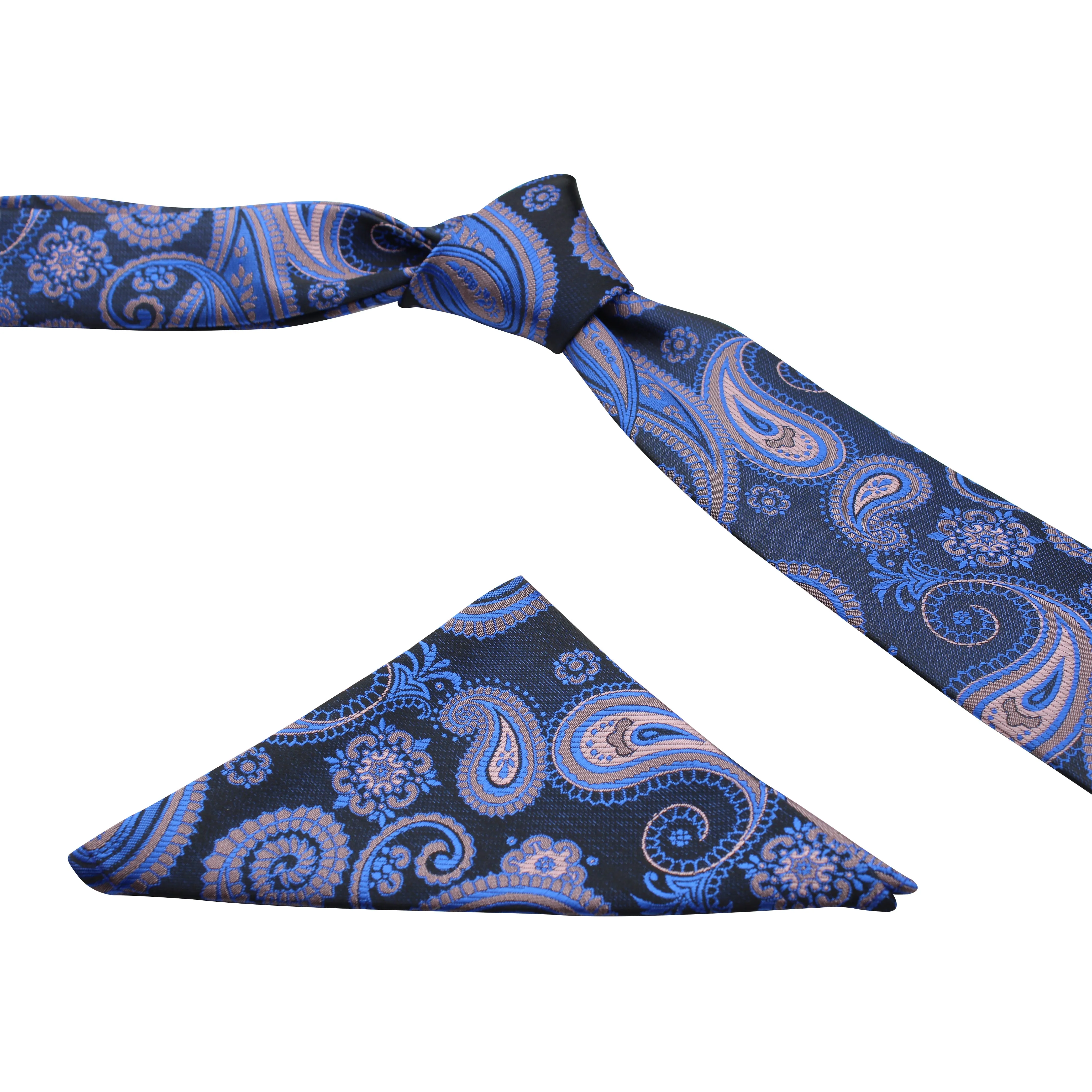 Kovove Blue Paisley Necktie and Pocket Square Gift Box