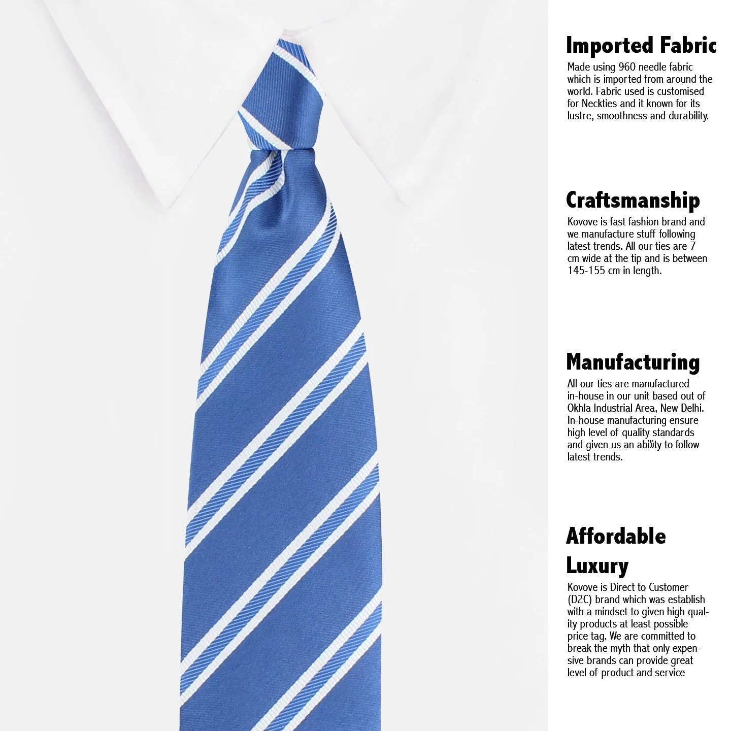 Kovove The Blue Ocean Striped Blue Necktie and Pocket Square Gift Box