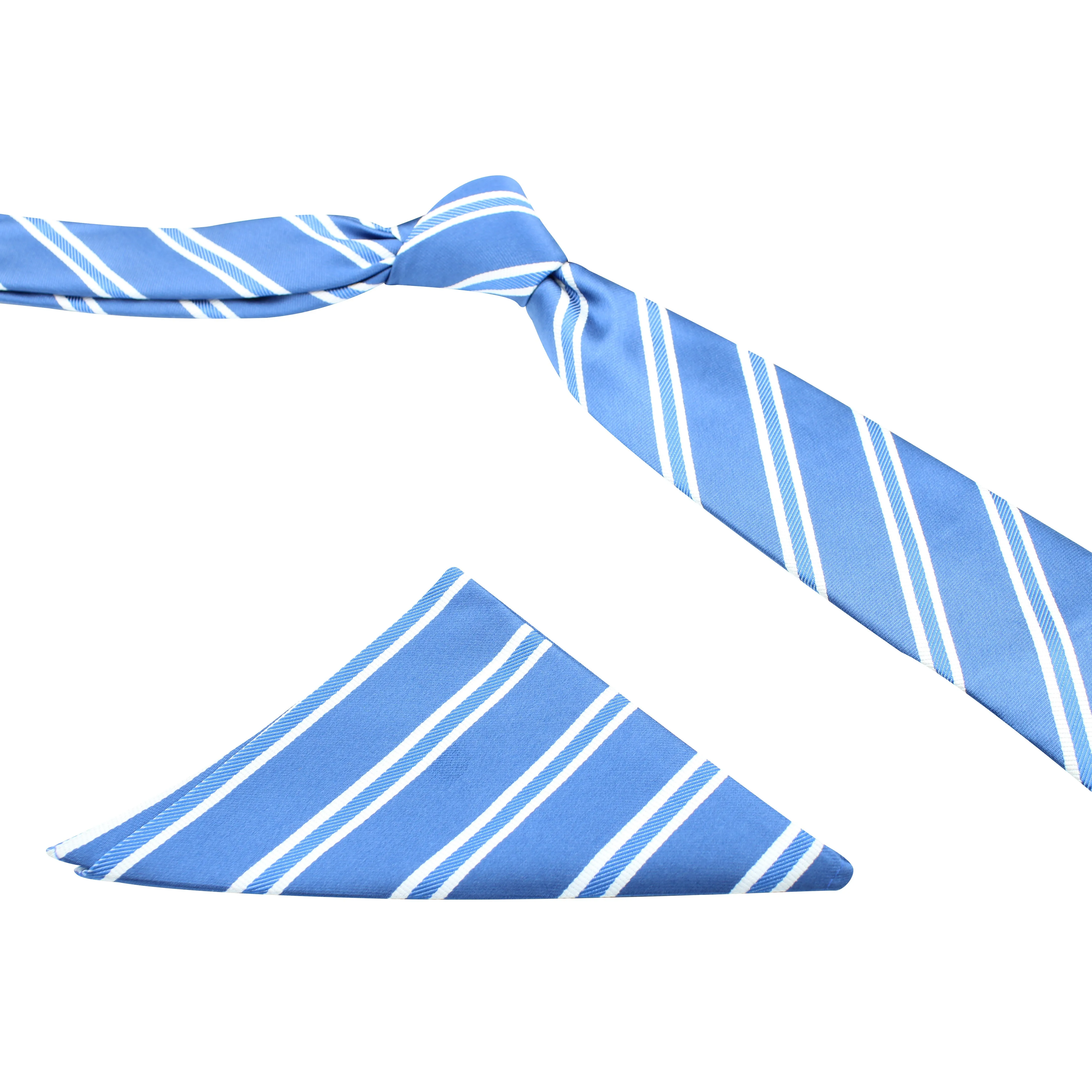 Kovove The Blue Ocean Striped Blue Necktie and Pocket Square Gift Box