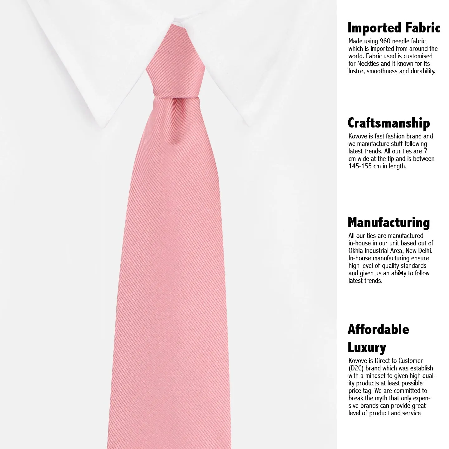 Kovove The Elegant Self Striped Pink Necktie and Pocket Square Gift Box
