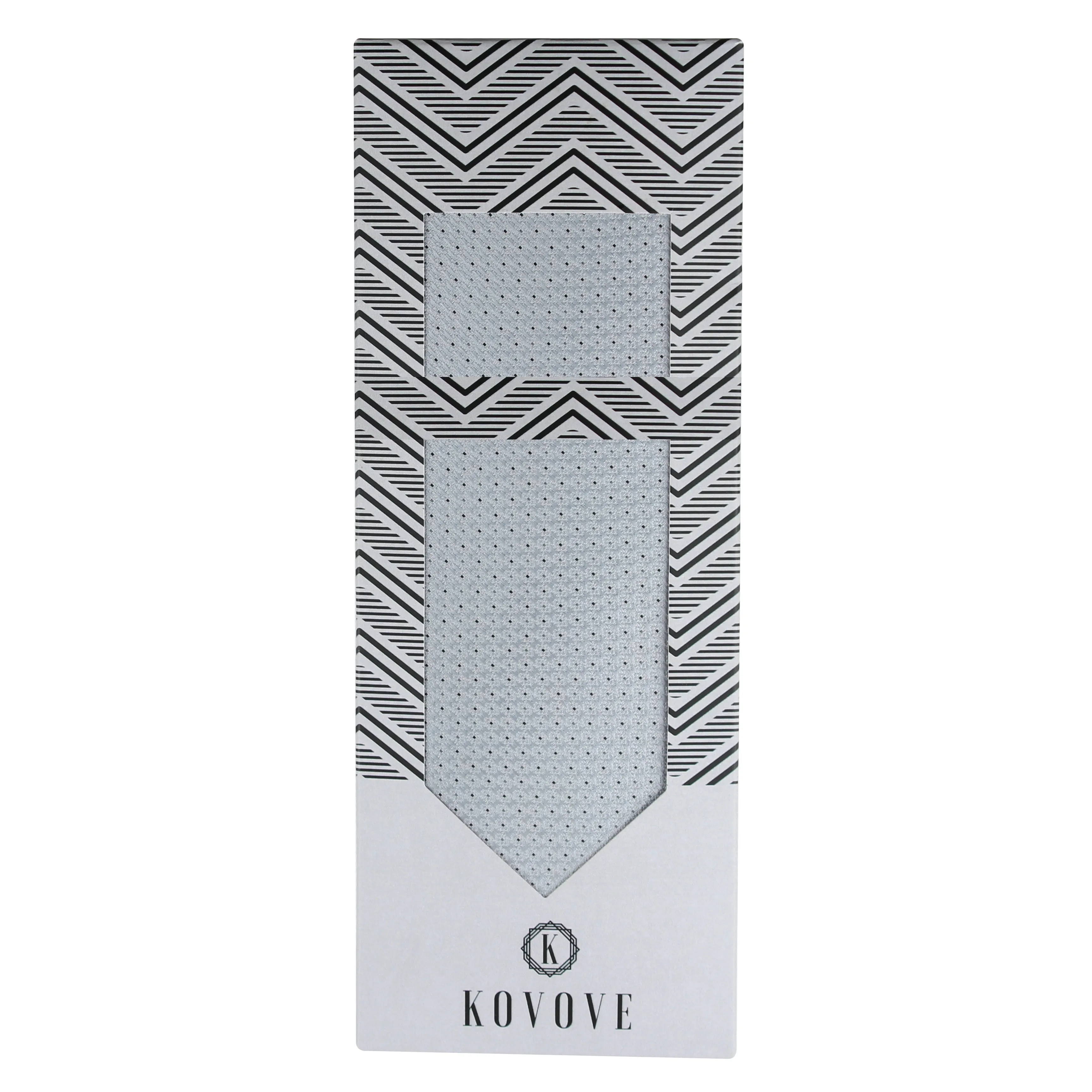 Kovove The Fine Line Twin Shade Abstract Grey Necktie and Pocket Square Gift Box