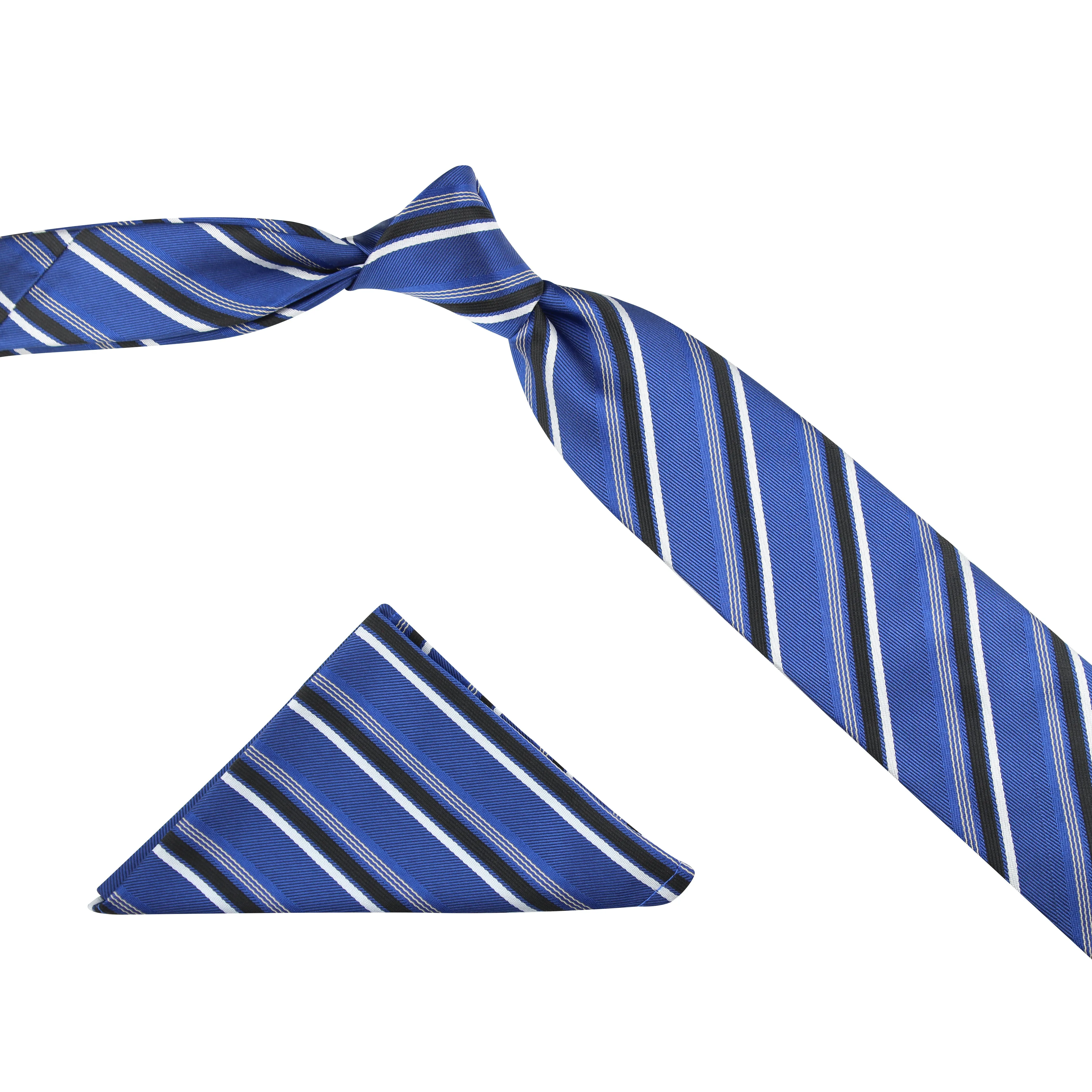 Kovove The Soulful Striped Blue Necktie and Pocket Square Gift Box