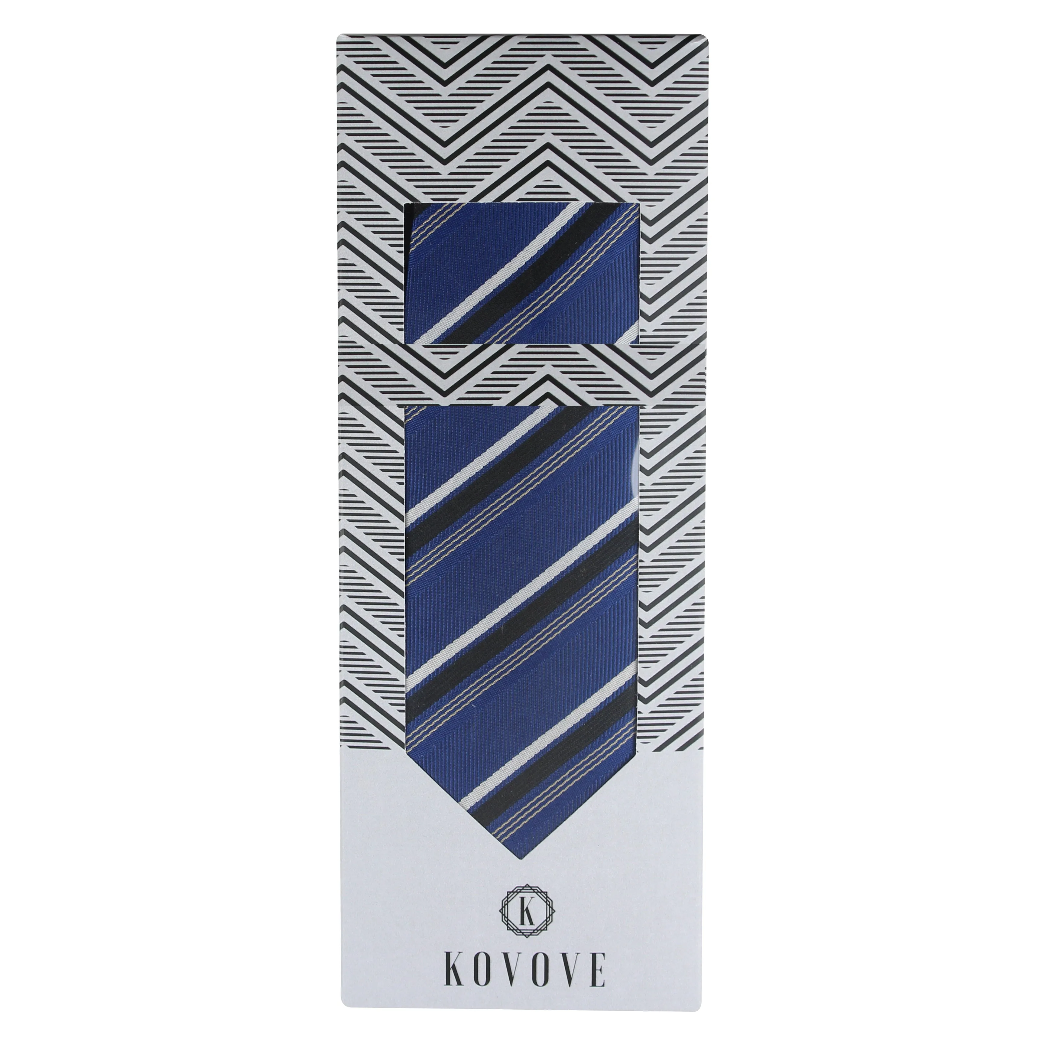 Kovove The Soulful Striped Blue Necktie and Pocket Square Gift Box
