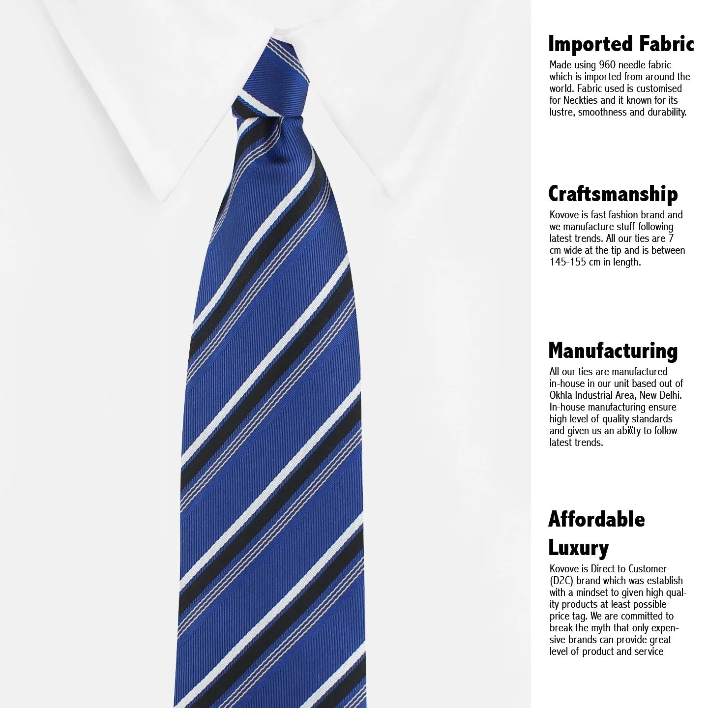 Kovove The Soulful Striped Blue Necktie and Pocket Square Gift Box