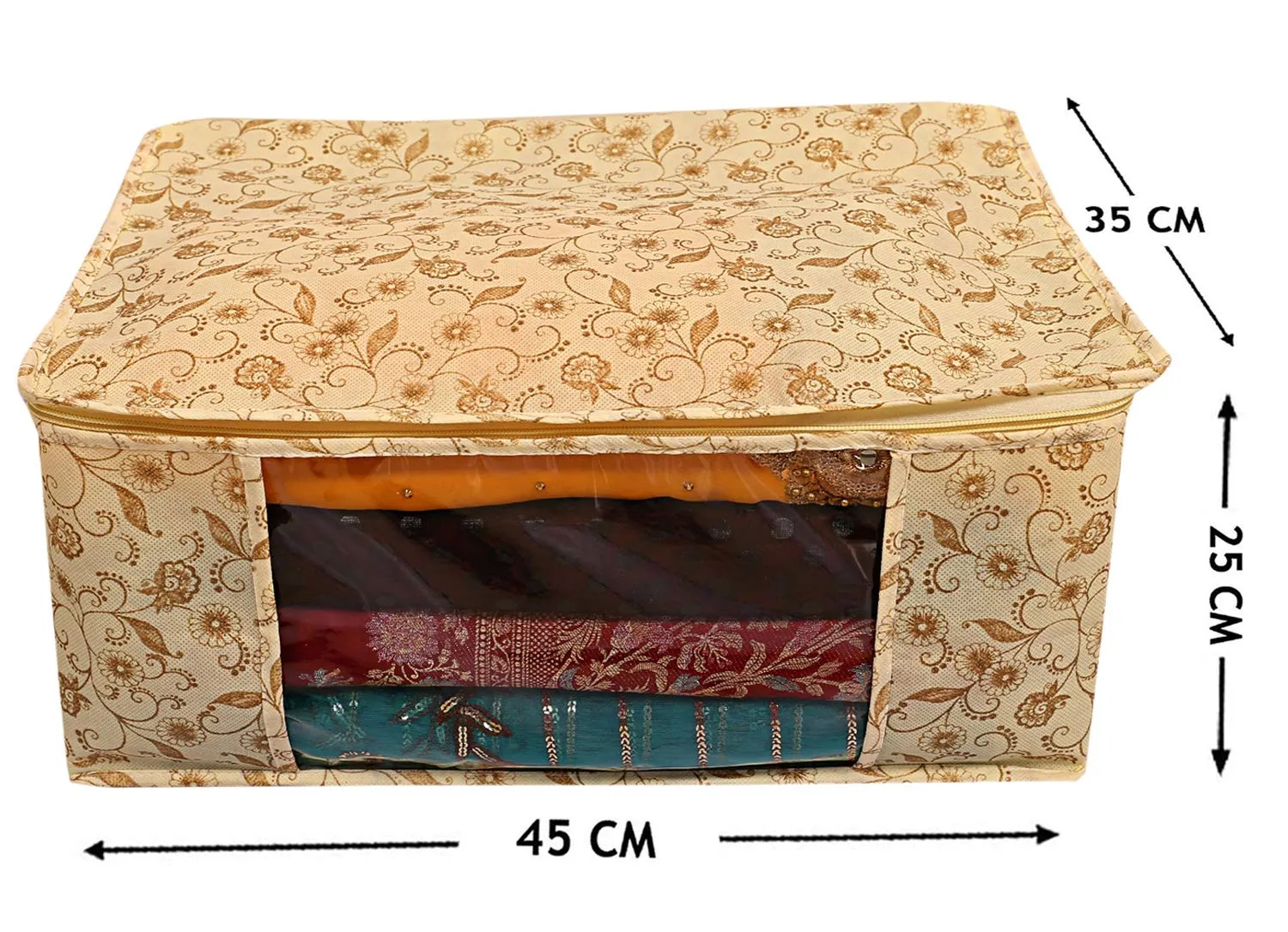 Kuber Industries Metallic Print 6 Piece Non Woven Saree Cover Set, Brown