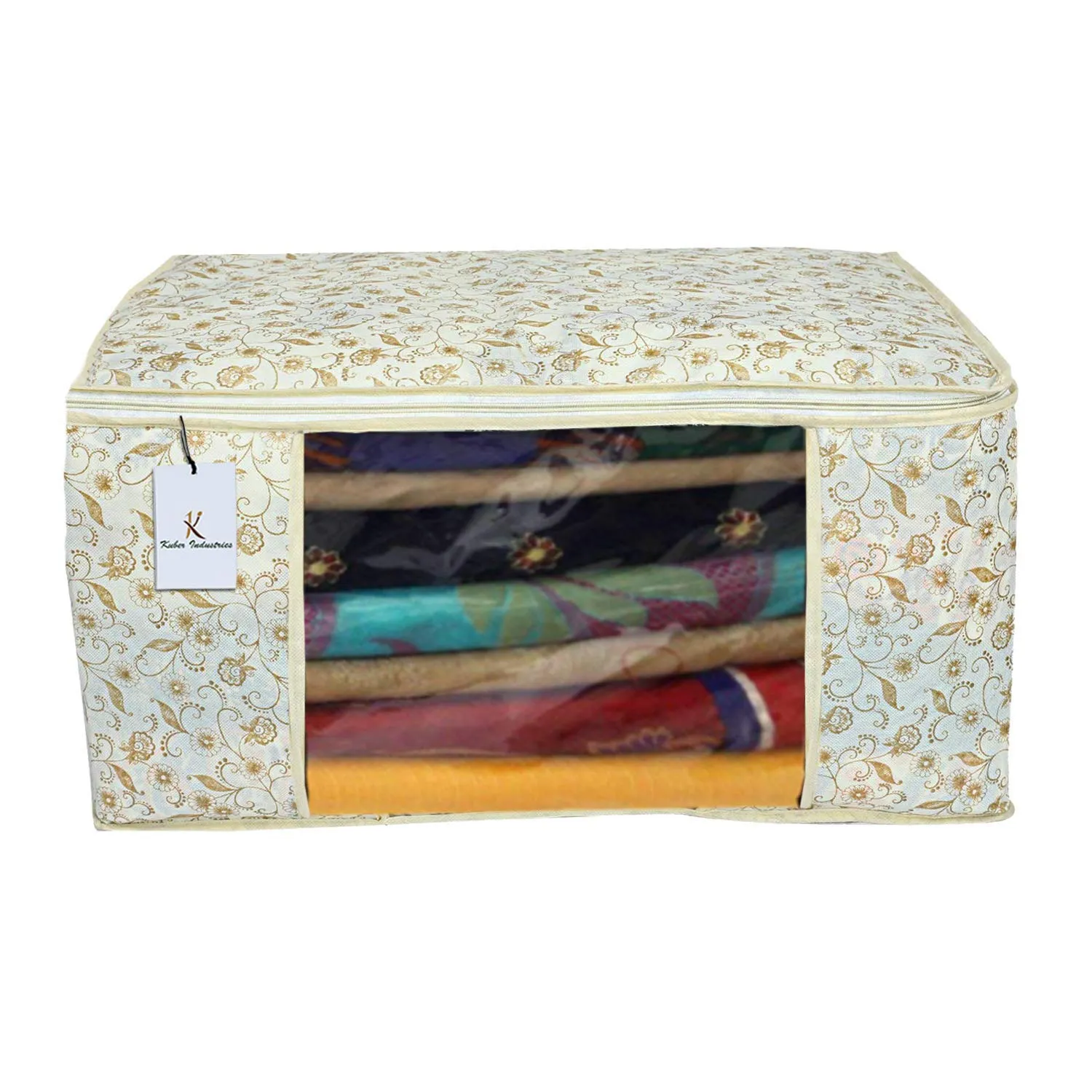 Kuber Industries Metallic Print 6 Piece Non Woven Saree Cover Set, Brown