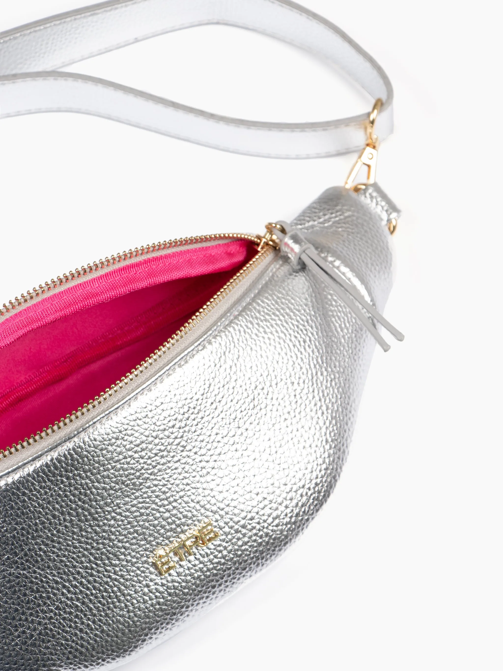 Lola Bum Bag - Silver, Metallic Faux Leather