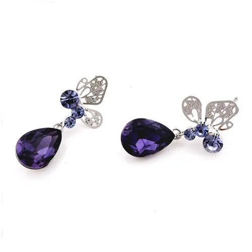 LUX Butterfly Swarovski Rhinestone Earrings with Crystal Teardrops