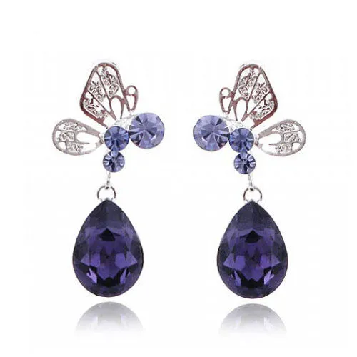 LUX Butterfly Swarovski Rhinestone Earrings with Crystal Teardrops