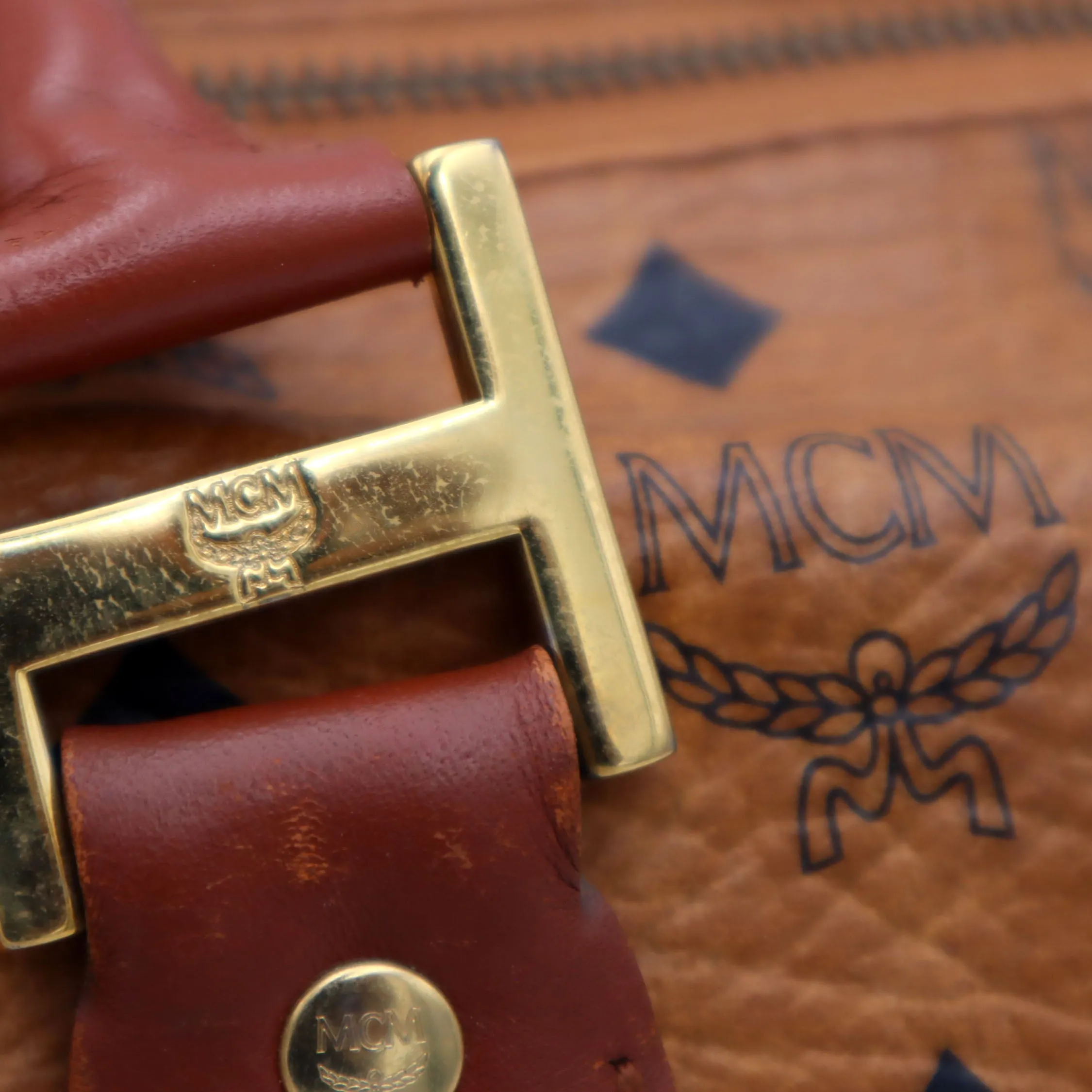 MCM Visetos Leather Small Boston Bag