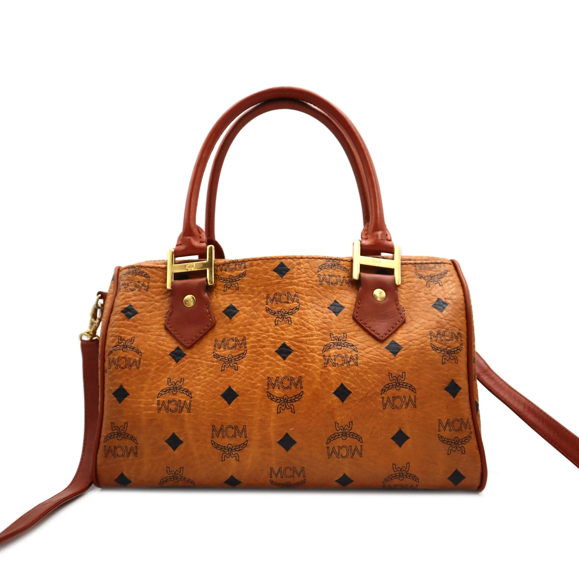 MCM Visetos Leather Small Boston Bag