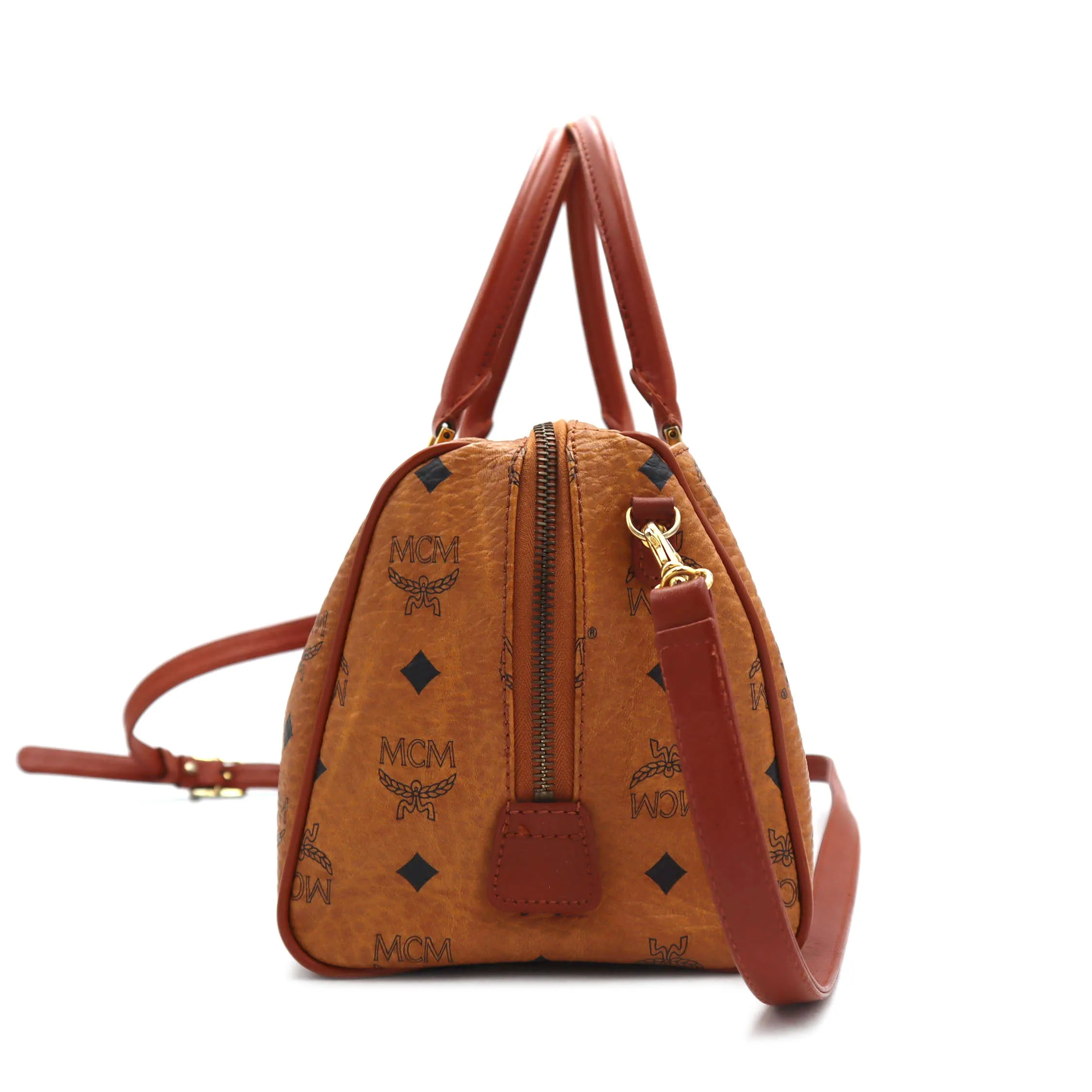 MCM Visetos Leather Small Boston Bag