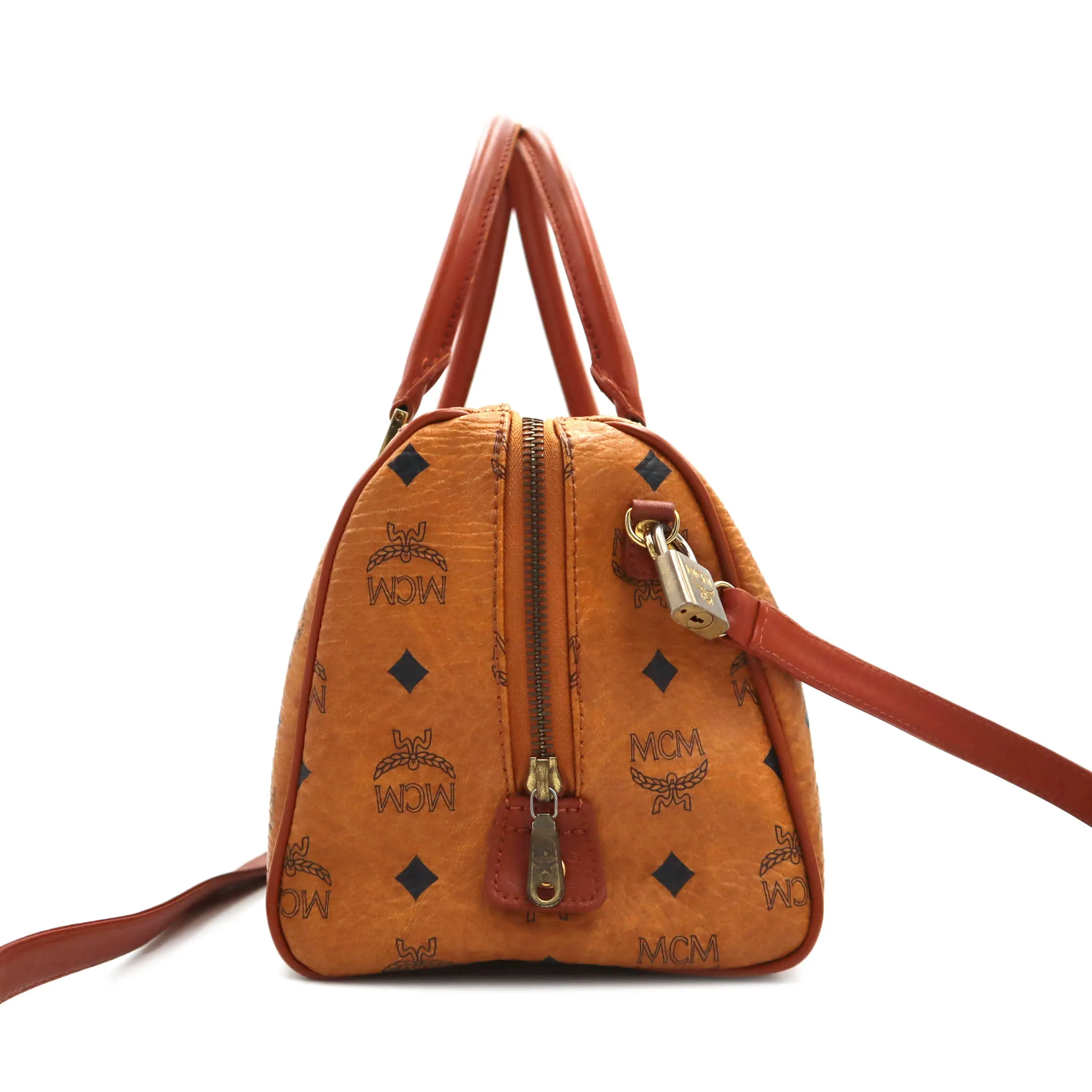 MCM Visetos Leather Small Boston Bag