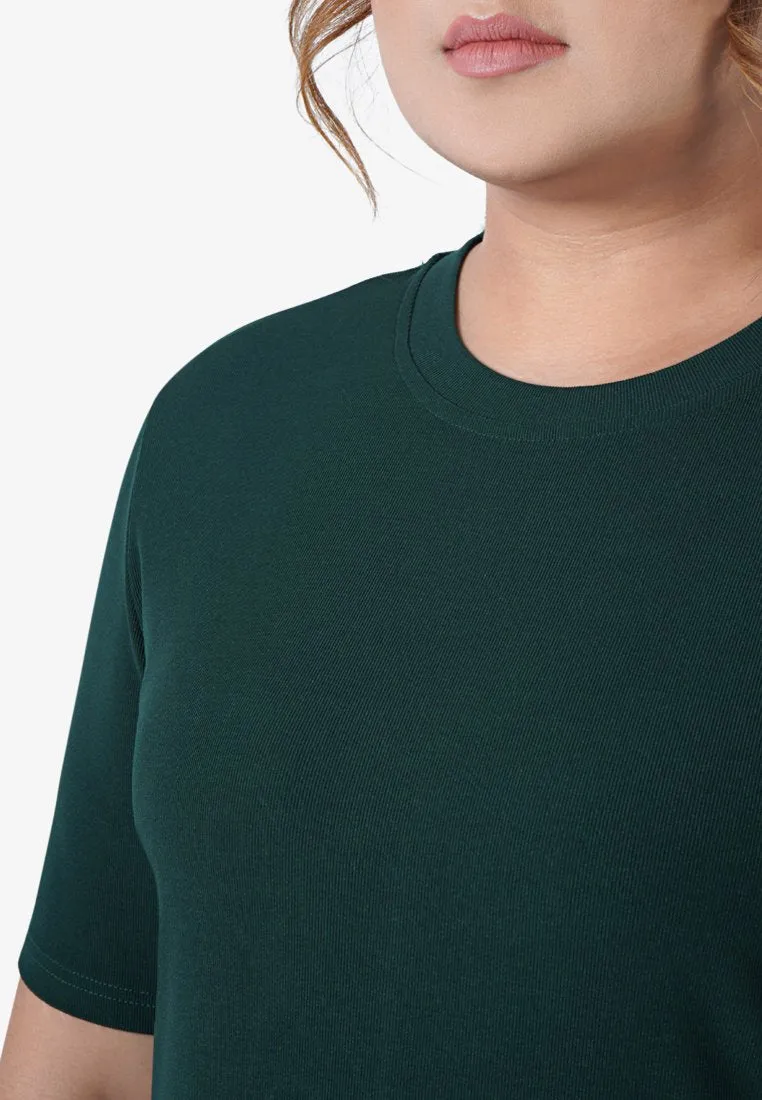 Meredith Midi Short Sleeve Ribbed Dress - Dark Green