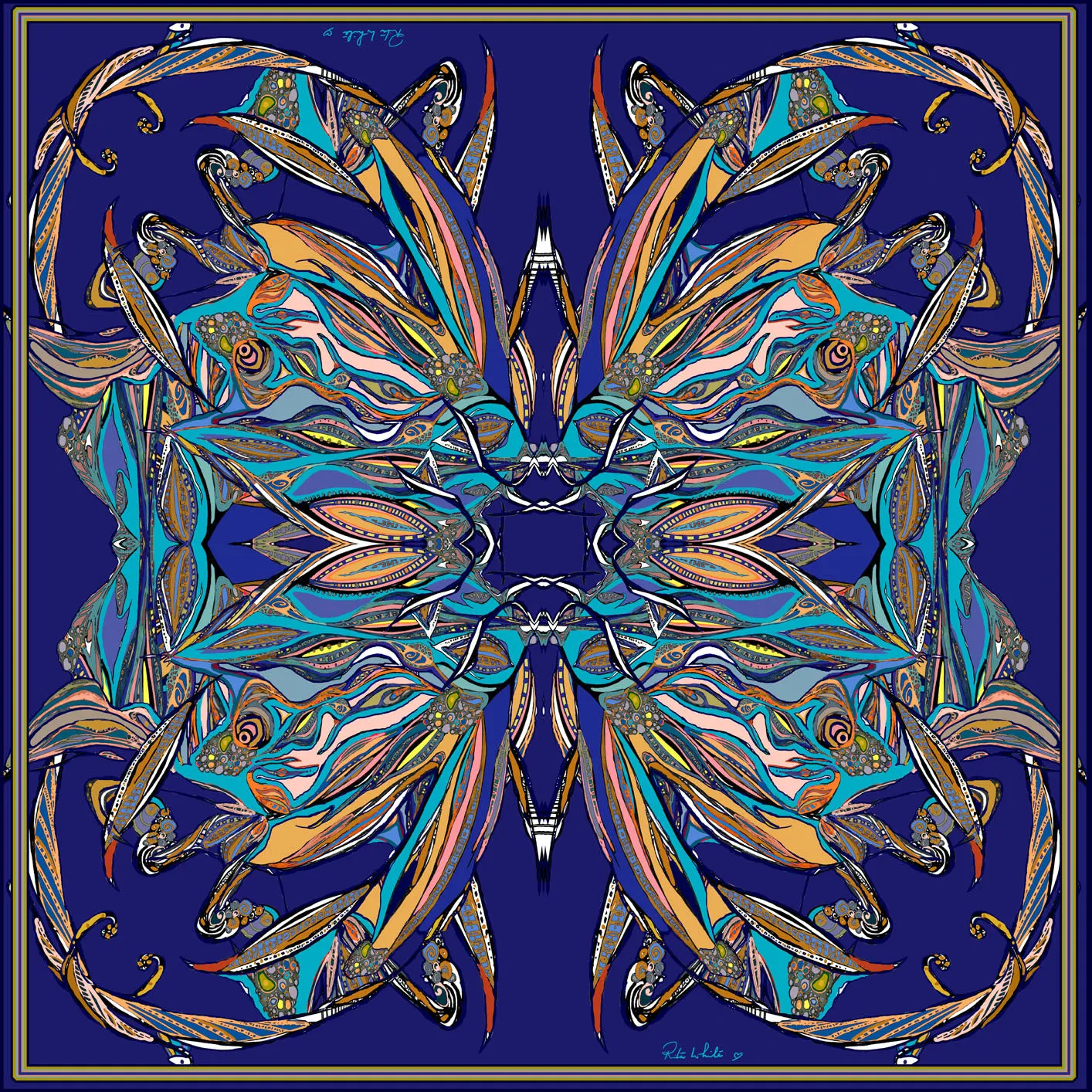 Navy Flame Large Scarf