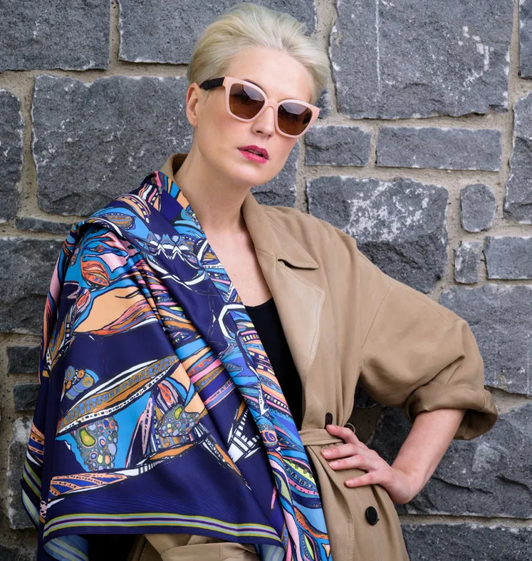 Navy Flame Large Scarf