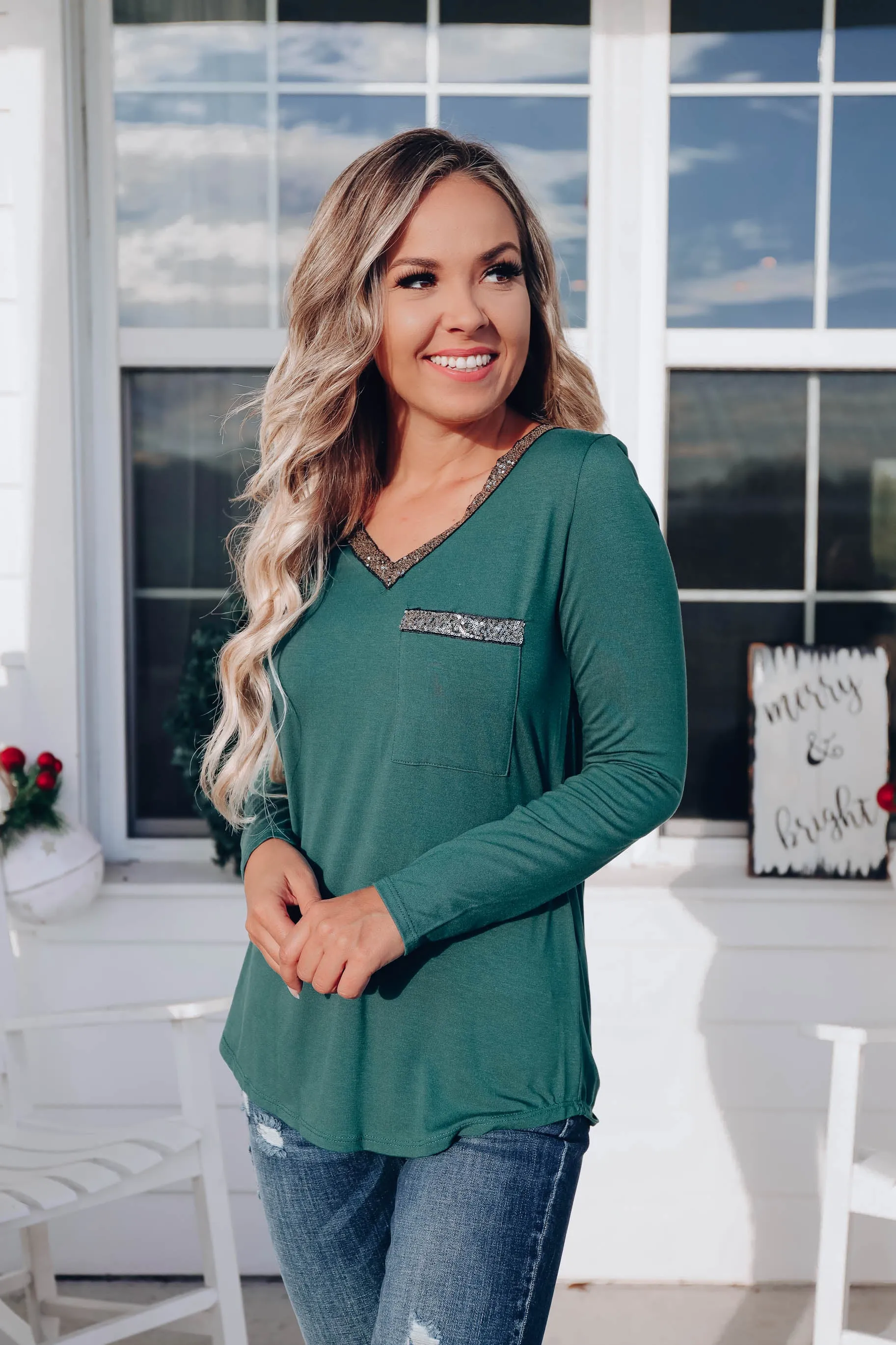 Oh So Glamorous Long Sleeve Top - Green