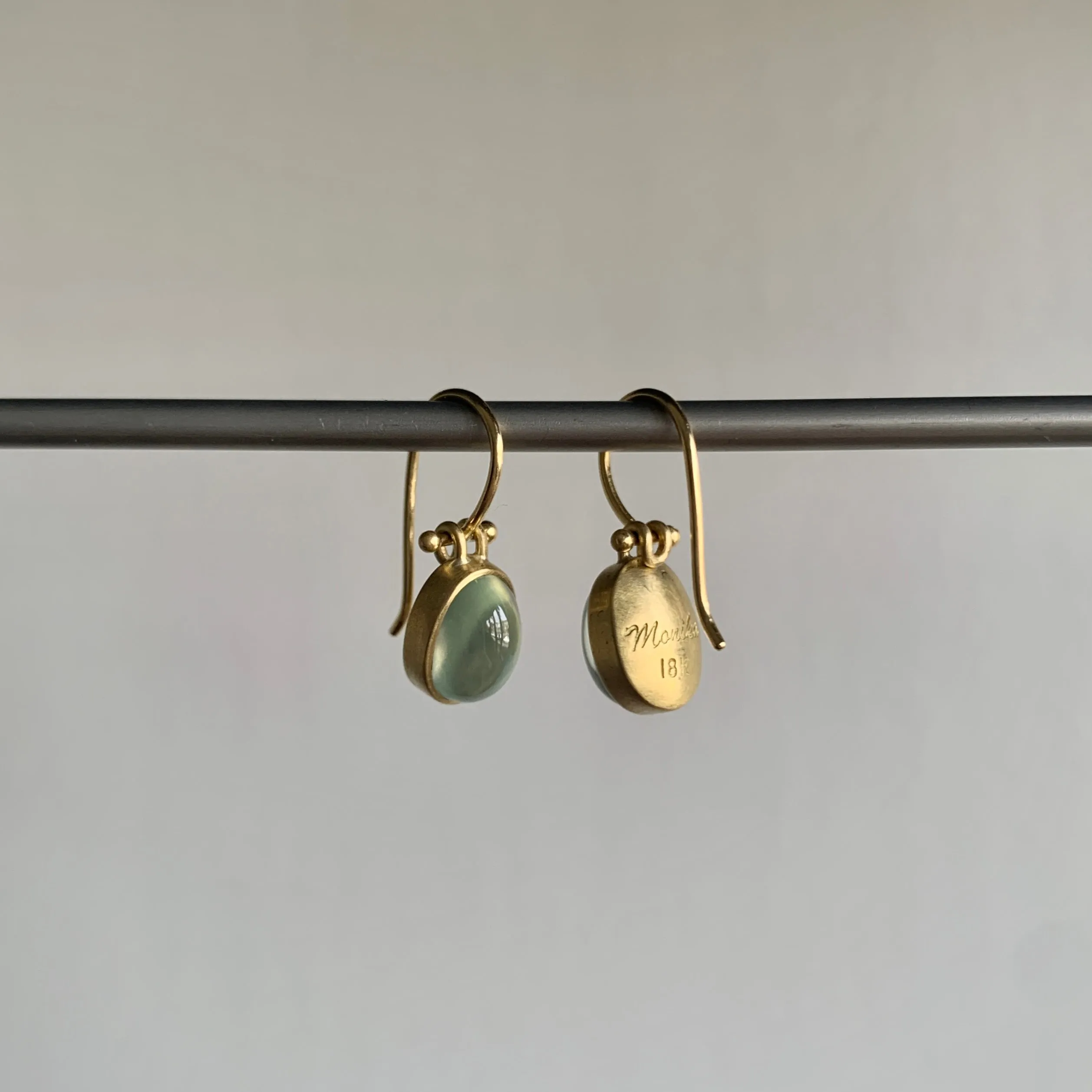 Oval Cabochon Prehnite Earrings