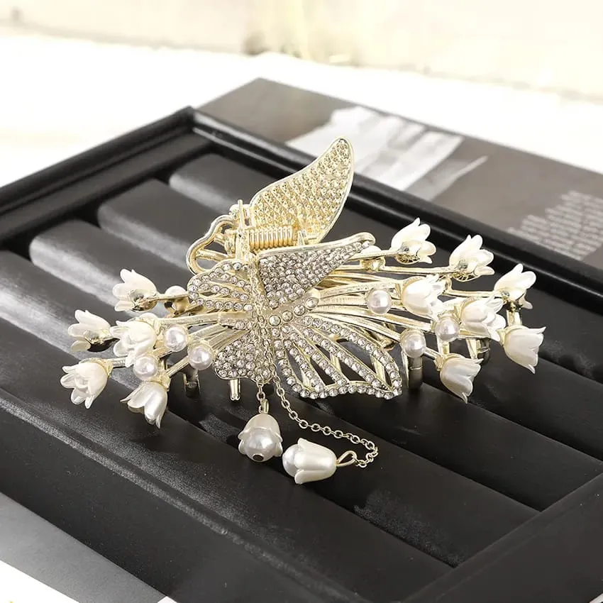 Pearl Rose Butterfly Hair Clip