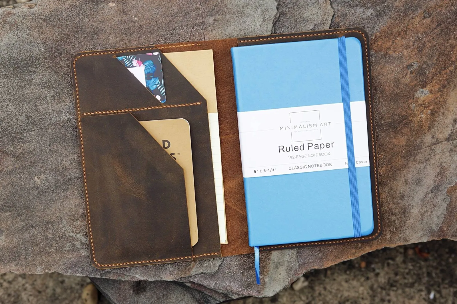 Personalized distressed leather cover for minimalism art notebook
