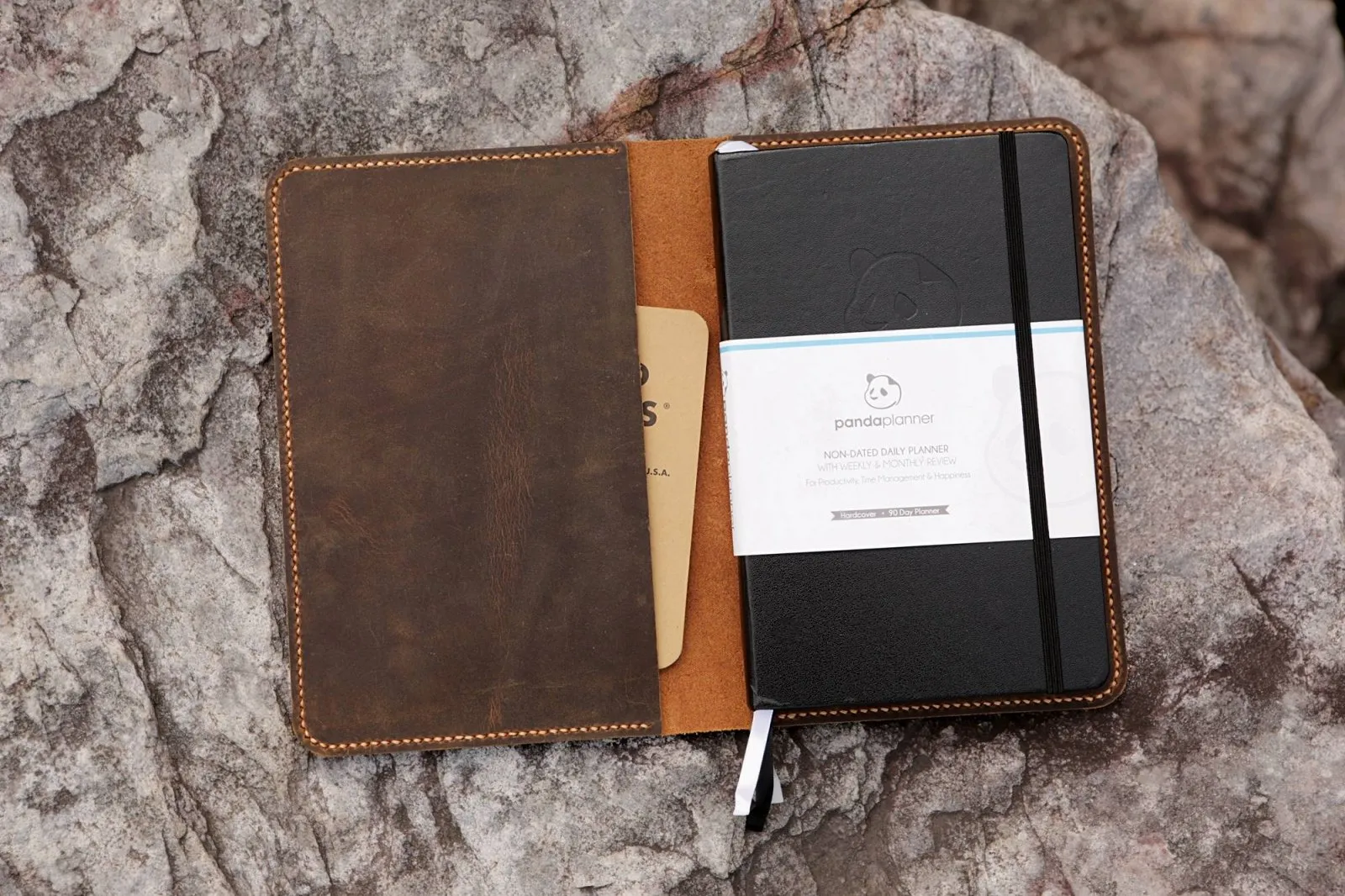 Personalized leather cover for Panda Planner