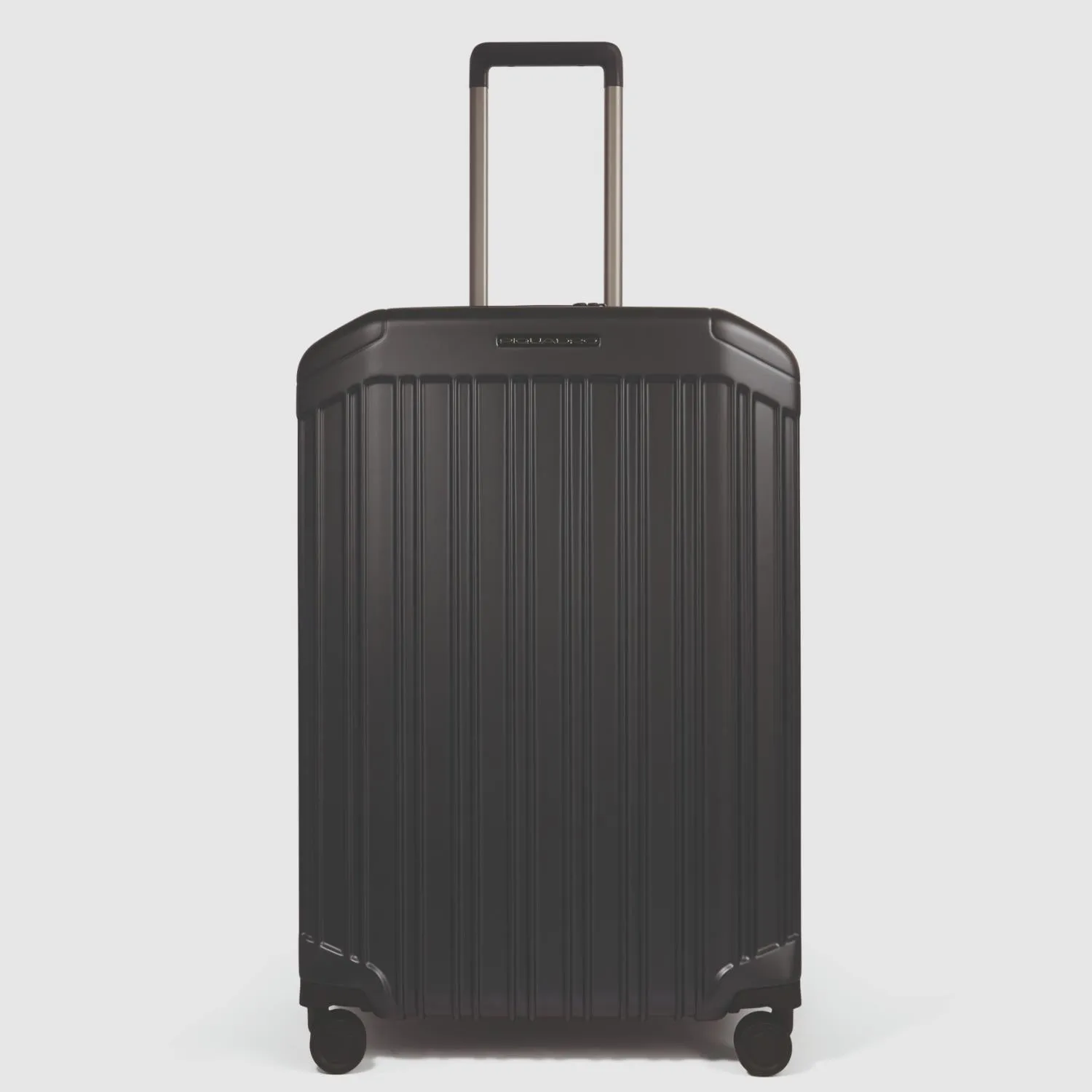 Piquadro Pq-Light Medium Size Expandable Trolley With 4 Wheels In Polycarbonate Matt Black