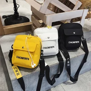 realaiot  Canvas Crossbody Square Bag, Women's Letter Pattern Zipper Shoulder Bag With Headphone Hole