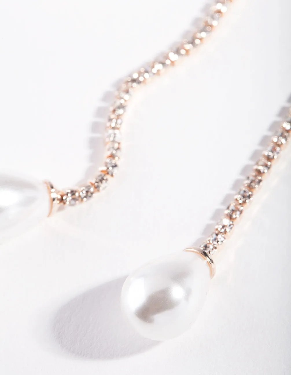Rose Gold Diamante Chain Pearl Earrings