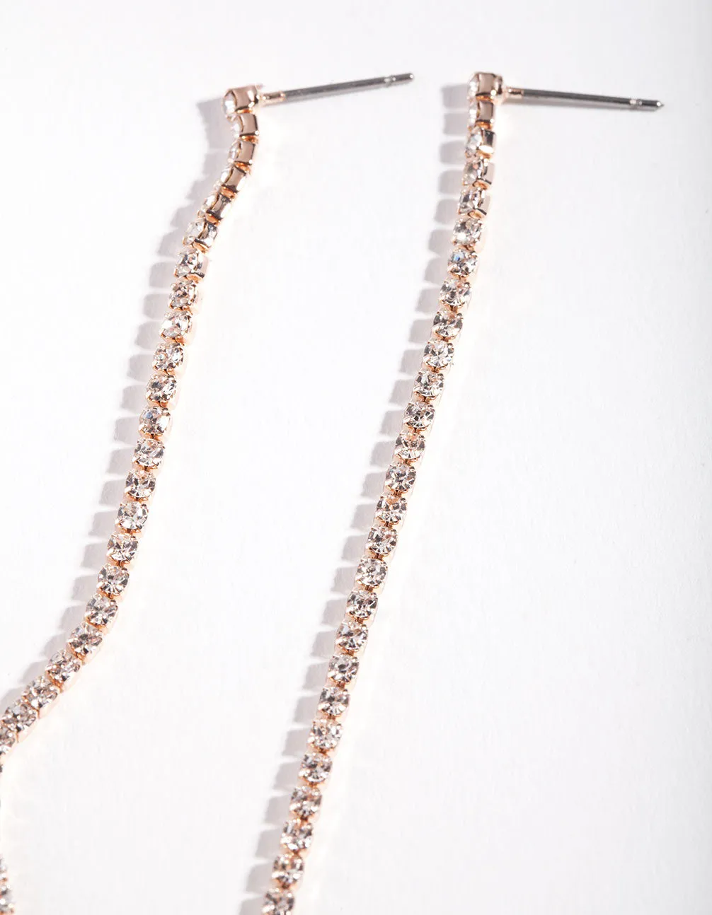 Rose Gold Diamante Chain Pearl Earrings