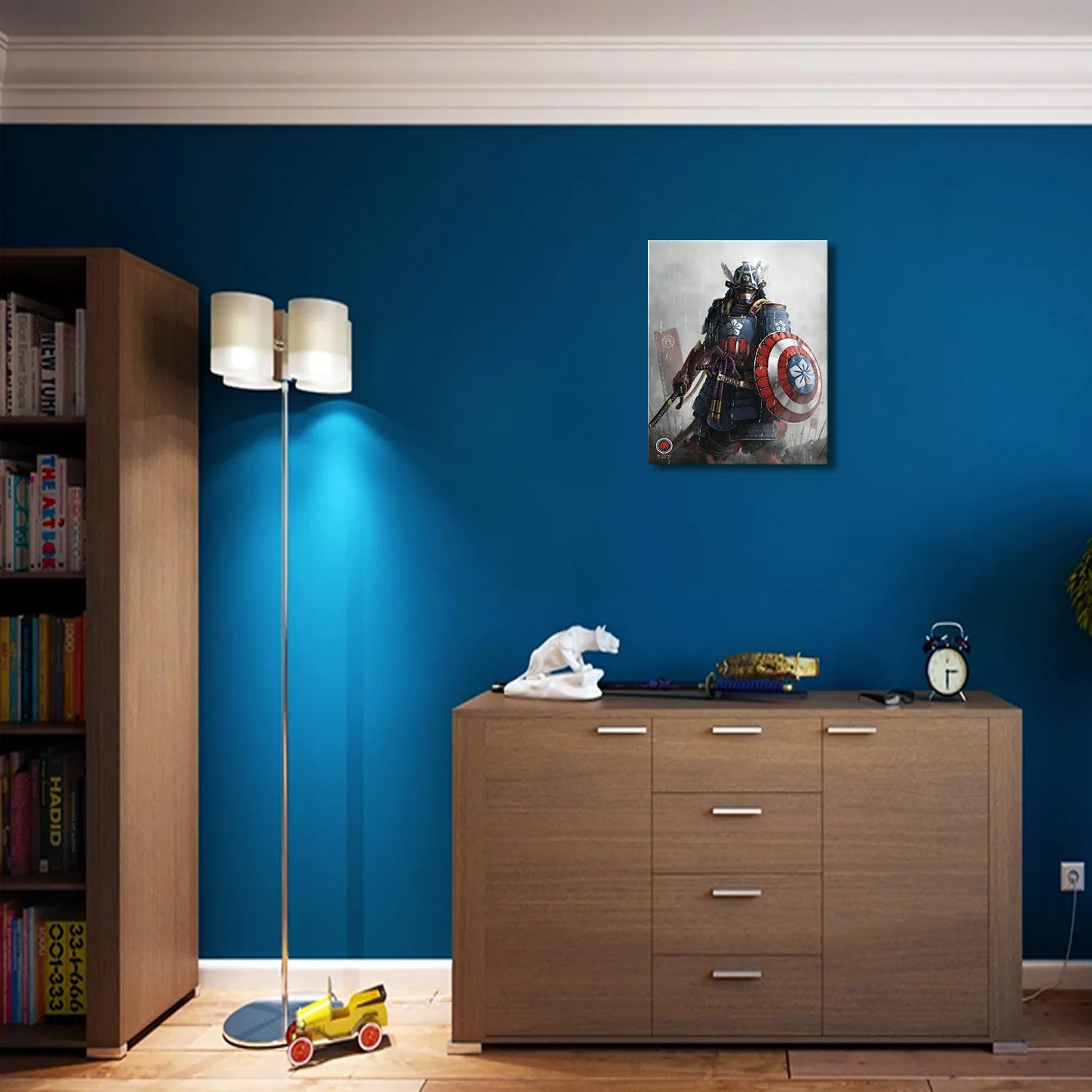 Samurai Warrior with Shield Canvas Wall Art