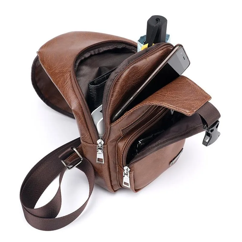 Single-Strap Leather Sling Bag with USB Port