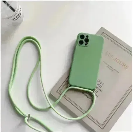 Solid Color Diagonal Lanyard Phone Case Silicone Couple Phone Case