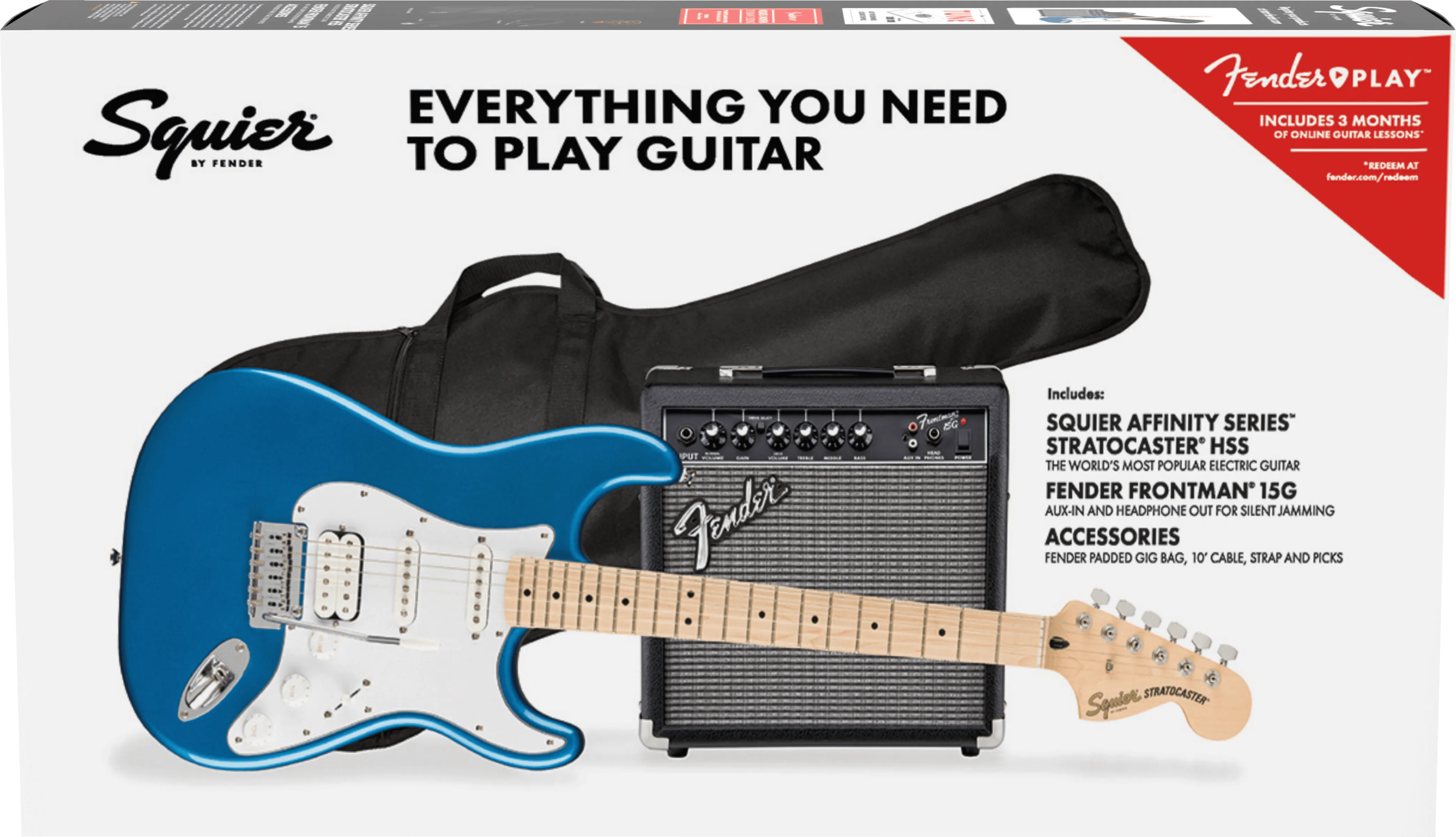 SQUIER AFFINITY SERIES™ STRATOCASTER® HSS PACK Maple Fingerboard, Lake Placid Blue, Gig Bag, 15G - 120V