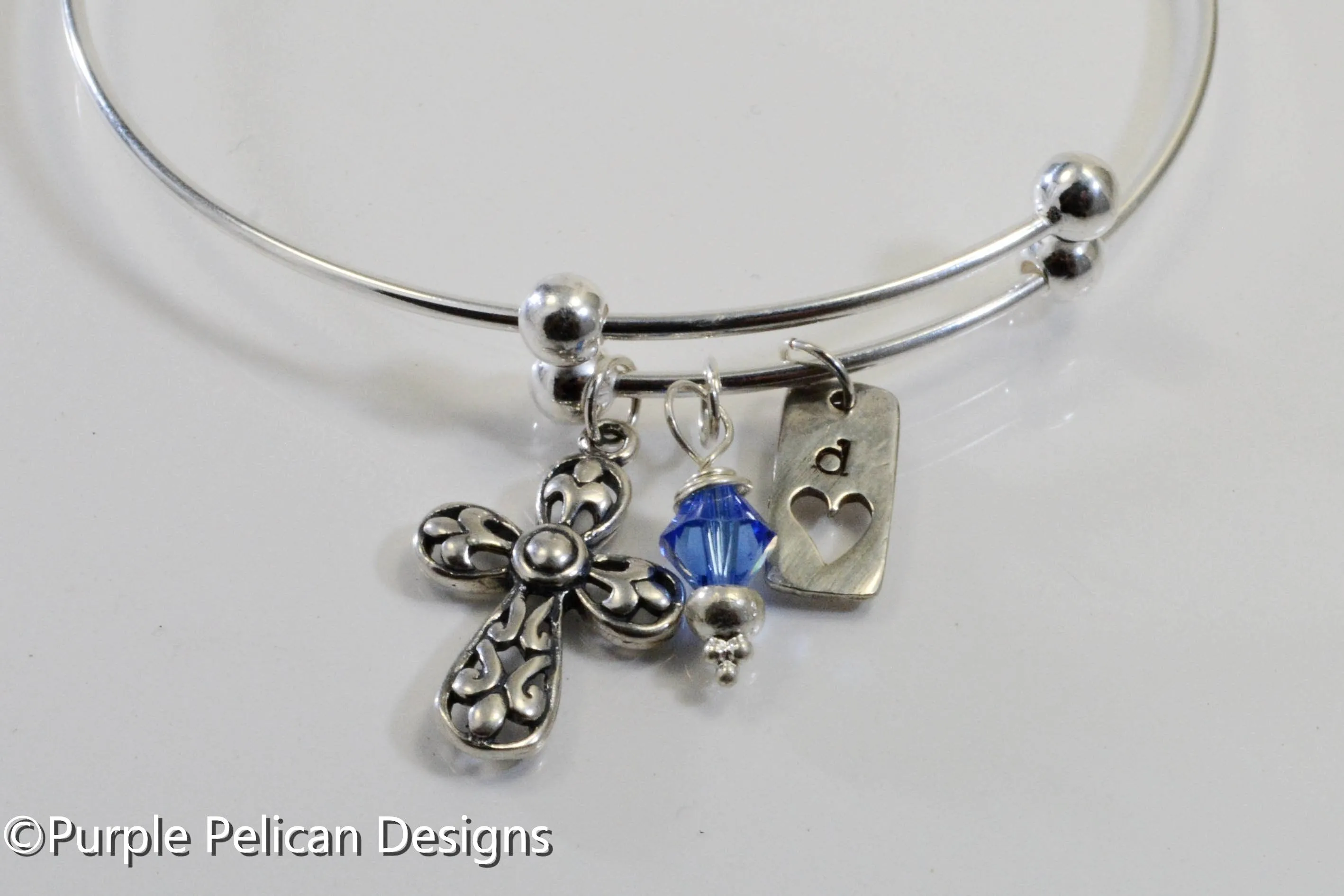 Sterling Silver Expandable Bangle Personalized With Cross