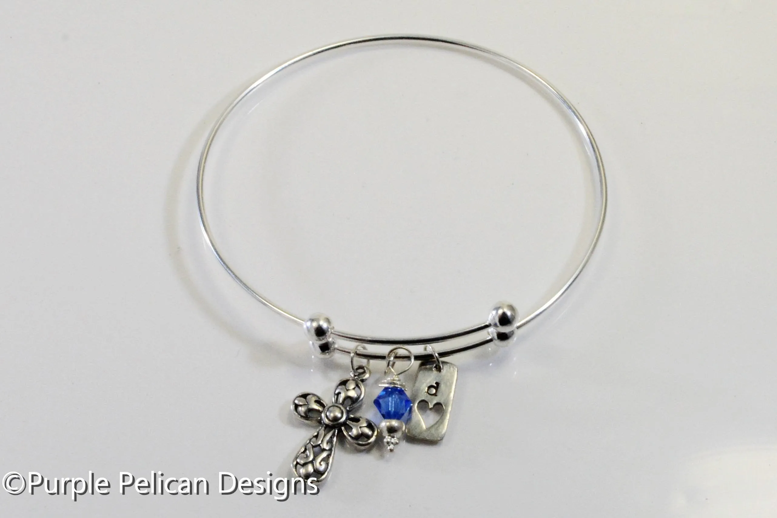 Sterling Silver Expandable Bangle Personalized With Cross