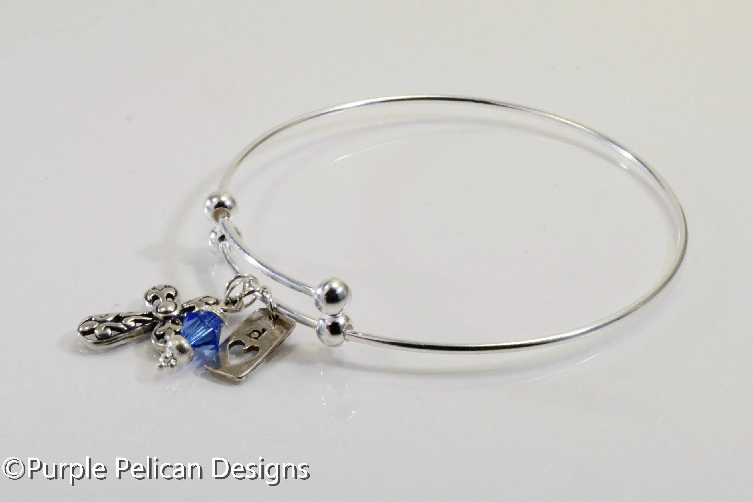Sterling Silver Expandable Bangle Personalized With Cross