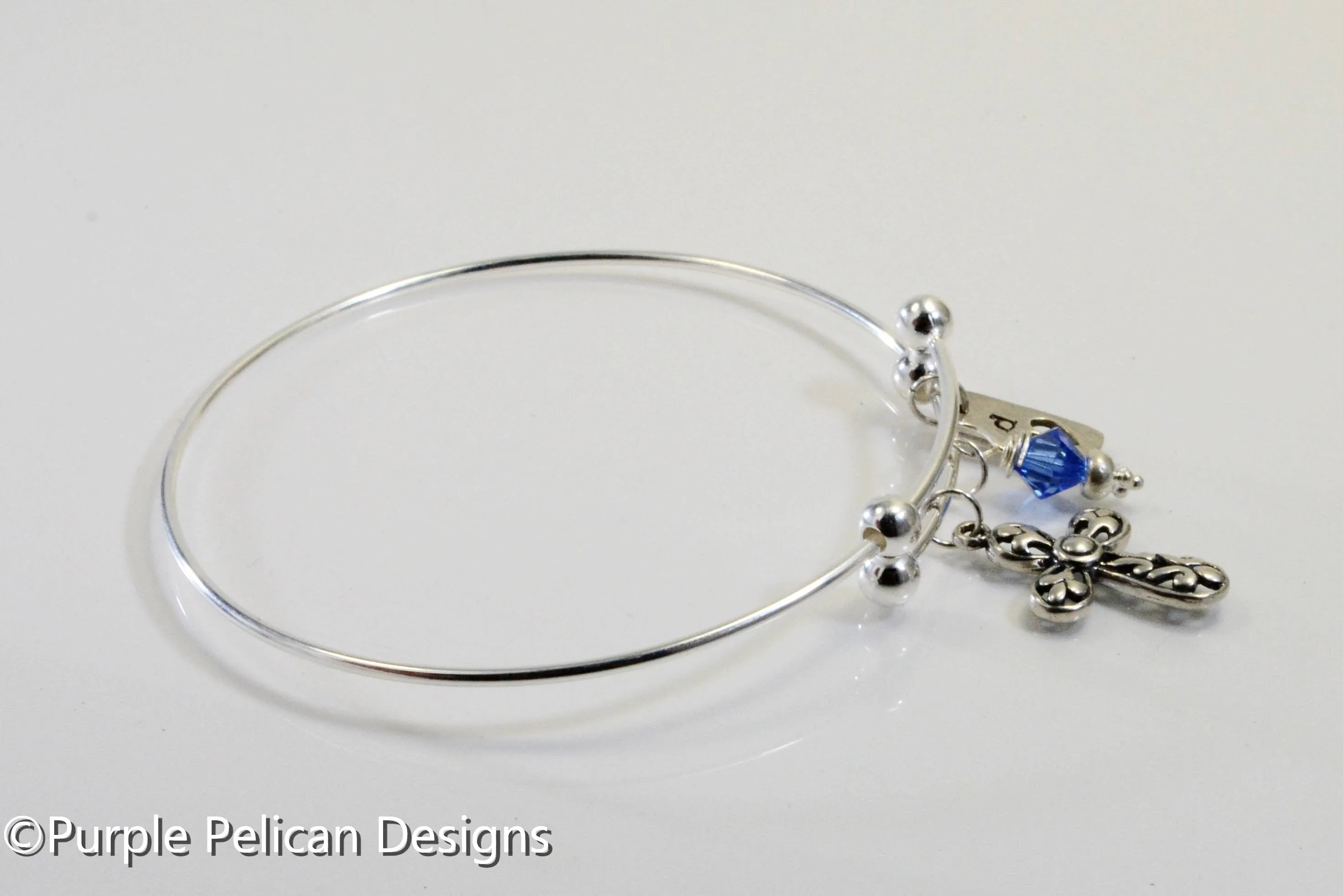 Sterling Silver Expandable Bangle Personalized With Cross